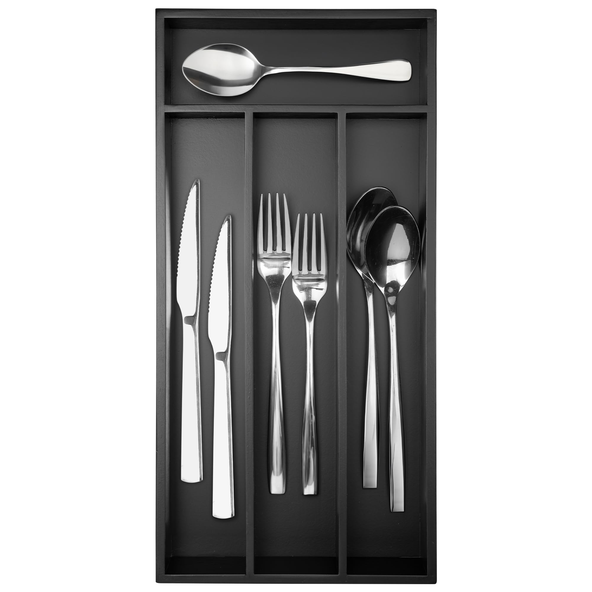 Acacia 4 Slot Silverware Drawer Organizer - Cutlery Holder with Flatware Tray