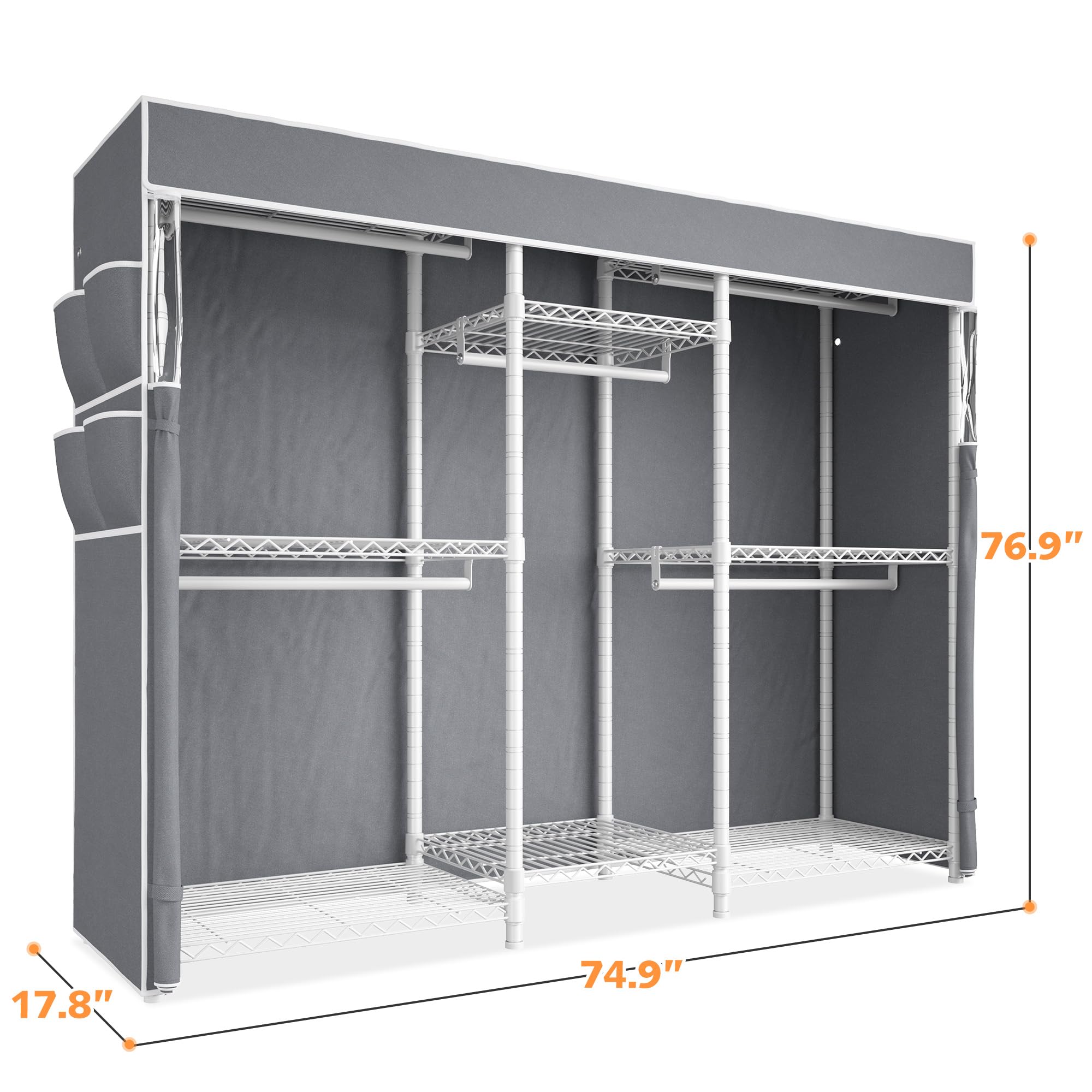 Raybee Clothes Rack,Clothing Racks for Hanging Clothes 900LBS Capacity Heavy Duty Portable Closet with 5 Hanger Rods & 8 Shelves for Walk-in Closet,Apartment