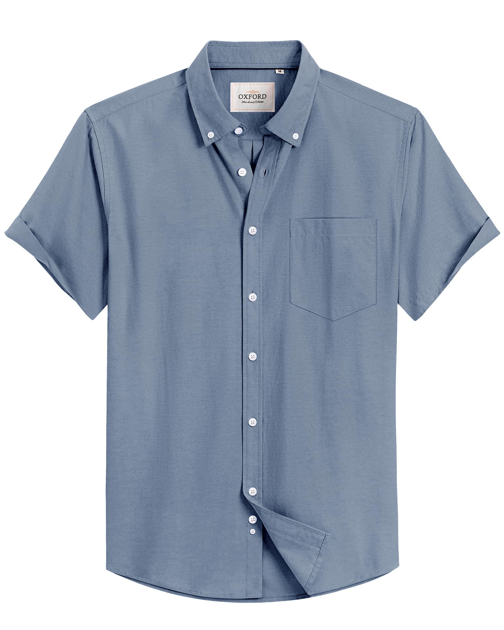 Alimens & Gentle Men's Short Sleeve Oxford Shirt Regular Fit Button Down Collar Shirts with Pocket