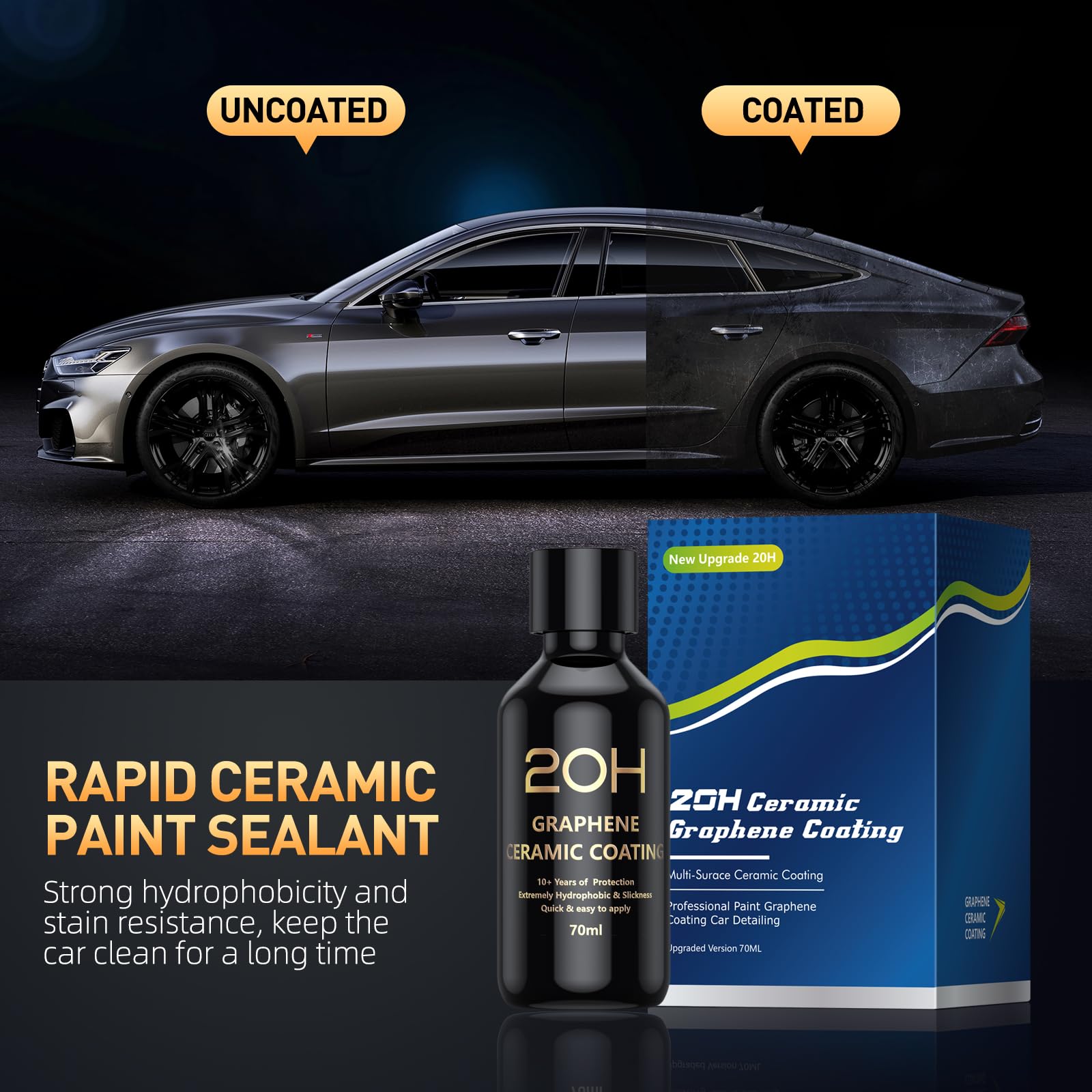 Graphene Ceramic Coating for Cars (17oz) - 12H Ceramic Spray Coating - 24+ Months of Long Lasting Protection - Ultra High Gloss & Shine - Unmatched Slickness - Extremely Hydrophobic
