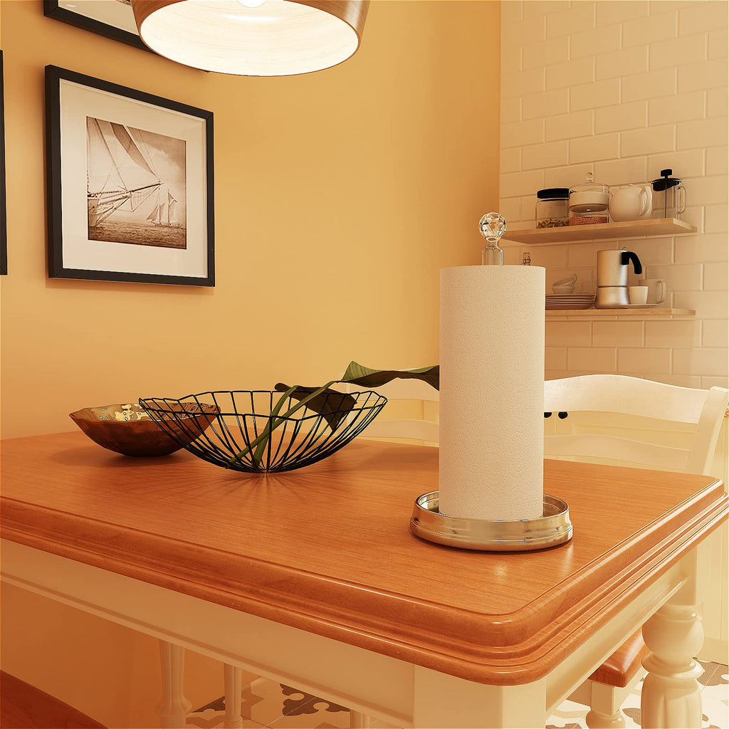 KASUNTO Paper Towel Holder with Crystal Ball - Steel Countertop Stand, Fits Standard & Jumbo Rolls, Brushed Nickel