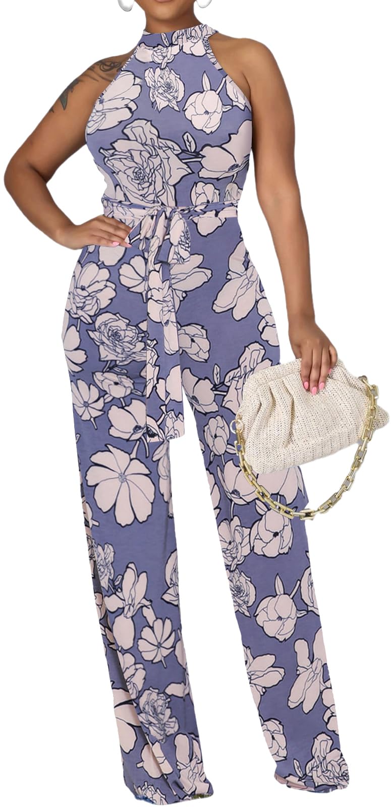 Jumpsuit for Women Sexy Elegant Long Straight Pants Cocktail Printing Jumpsuits Party Club with Zipper
