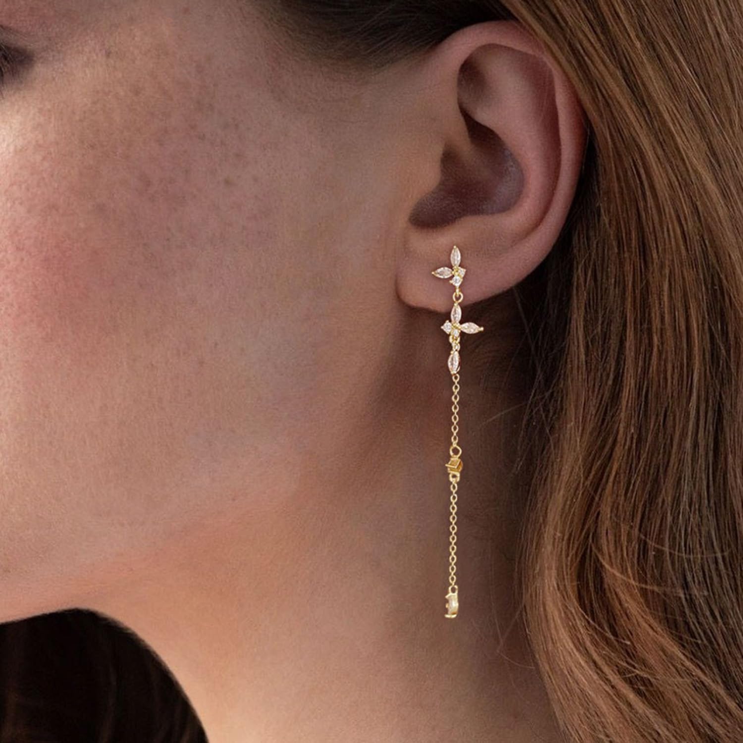 Gold Earrings for Women, 14K Gold Plated Tassel Dangle Earrings for Women Trendy Hypoallergenic Long Chain Earring Dainty Pearl Drop Earrings Elegant Wedding Earring Fashion Jewelry for Womens