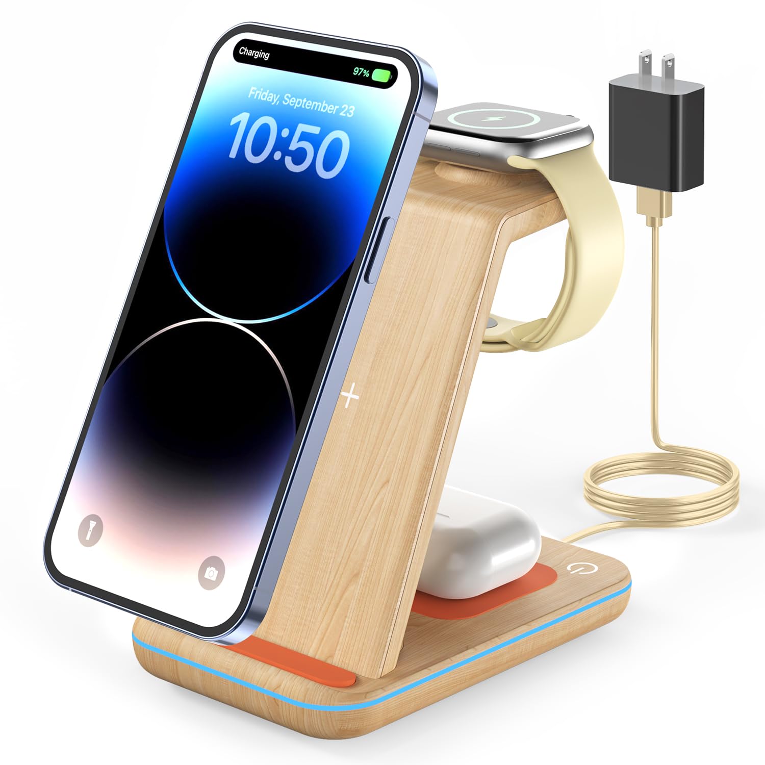 GEEKERA 3 in 1 Wireless Charging Station, Foldable Wireless Charger Stand for Multiple Apple Devices for iPhone 17 16-8, Apple Watch Ultra//11/10/9/SE/8/7/6/5, AirPods Pro/4/3/2