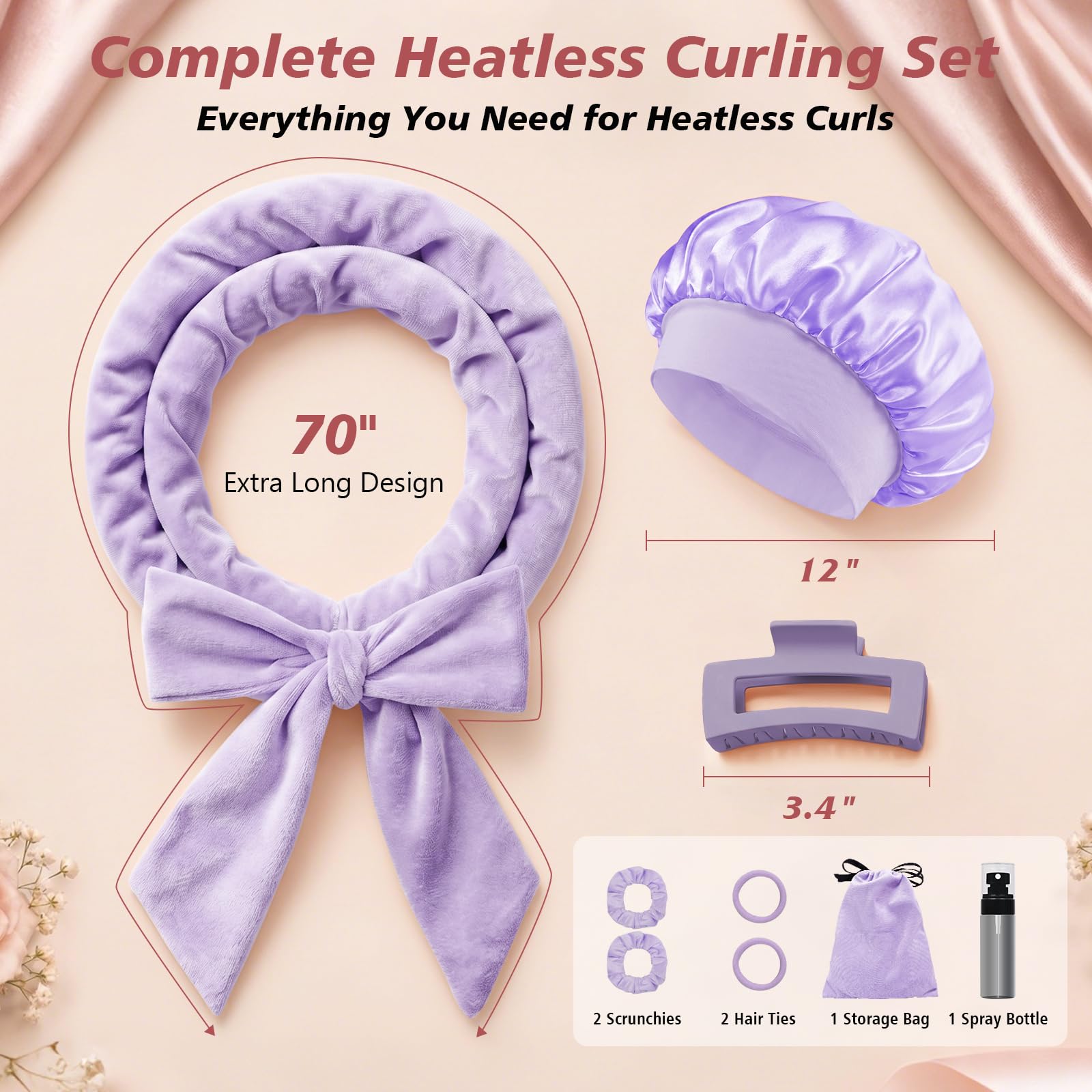 Gwabee Heatless Curls Overnight Hair Curler, 70" Soft Hair Curlers to Sleep In No Heat Curls Overnight, 9 PCS No Heat Curlers Set for Women - Blue