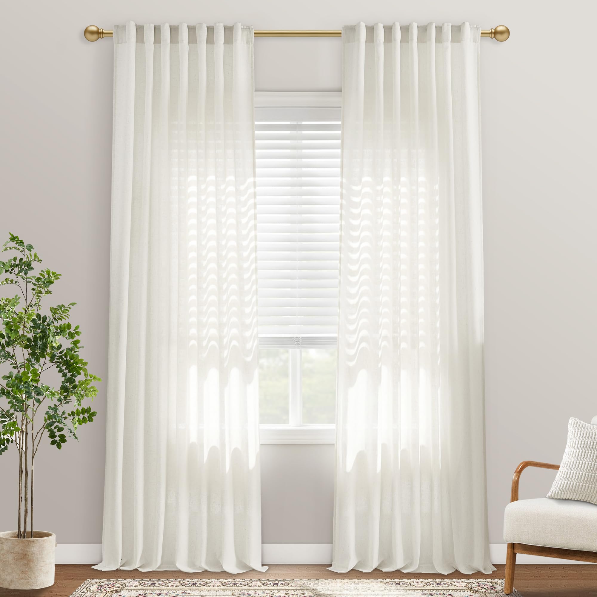 Black Linen Cotton Blend Sheer Curtains, Moody Light Filtering Drapes for Dark Academia Inspired Study Bedroom Living Room, 84 Inch Long 2 Panels Set