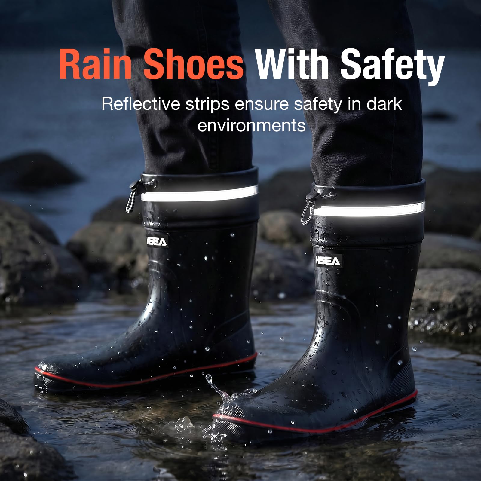 HISEA Men's Rain Boots Waterproof PVC Rubber Mud Boots, Lightweight Comfort Mid-Calf Work Boots, Garden Shoes for Fishing, Farming, Walking Dogs