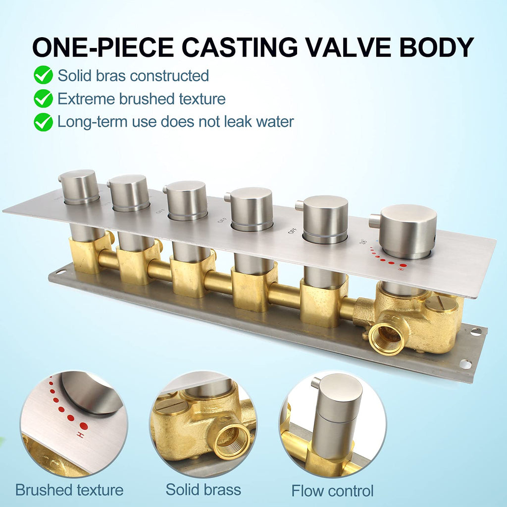 HOMEDEC 2 Way Shower Diverter Valve Brass Dual Functions Thermostatic Shower Mixing Valve Kit 3 Handle Flow Control Valve, 3/4 Inch Inlet, Can Use All Options At a Time, Matte Black