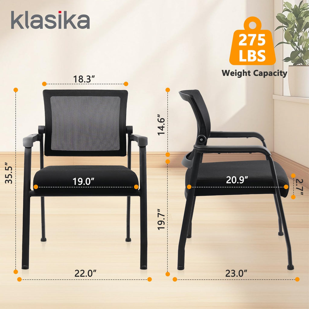 KLASIKA Desk Chair No Wheels with Adjustable Mesh Backrest, Arm Chair with Ergonomic Lumbar Support and Thickened Seats Cushion, Waiting Room Chairs for Office School Church Guest Reception