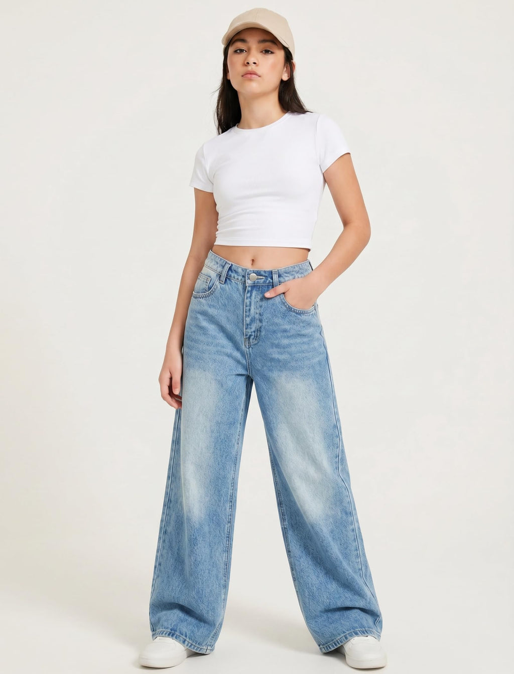 EXARUS Girls Jeans Baggy Wide Leg Cute Teen Tween Long Denim Pants Clothes Tall Junior Elastic Band Pockets