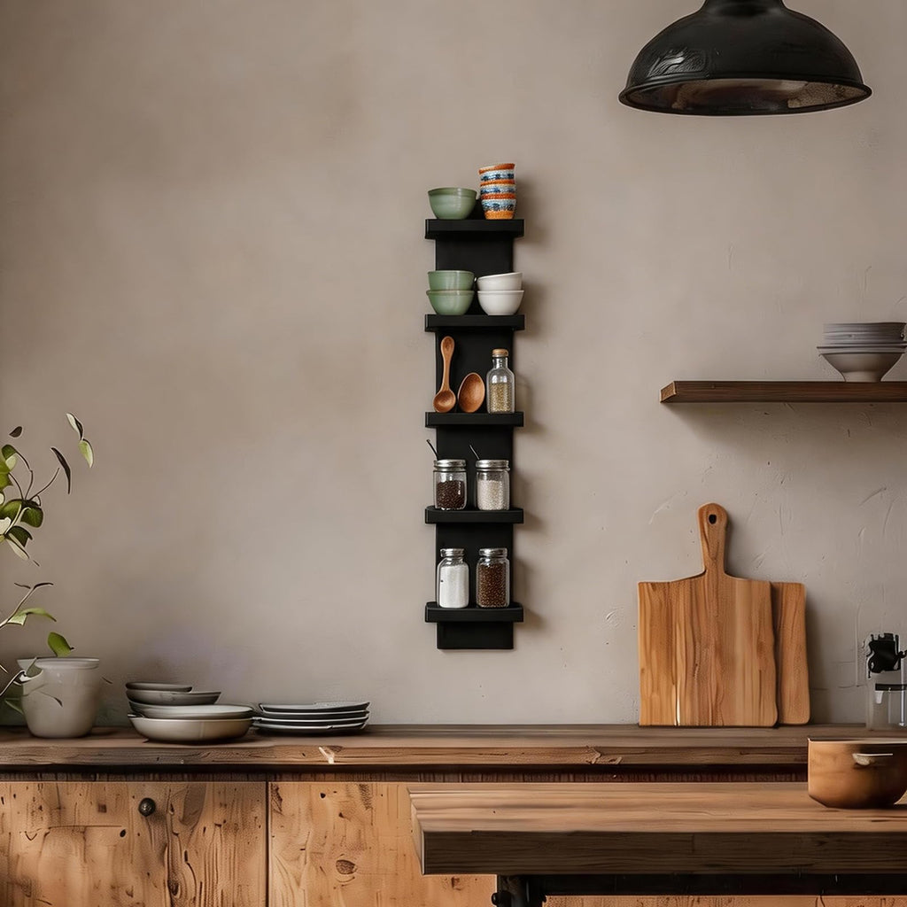 Homaterial Wall Shelves 4 Tier, Simple Vertical Corner Shelf for Room, Kitchen Wall Decor, Makeup Perfume Organizer,Decorative Shelving Unit, Black