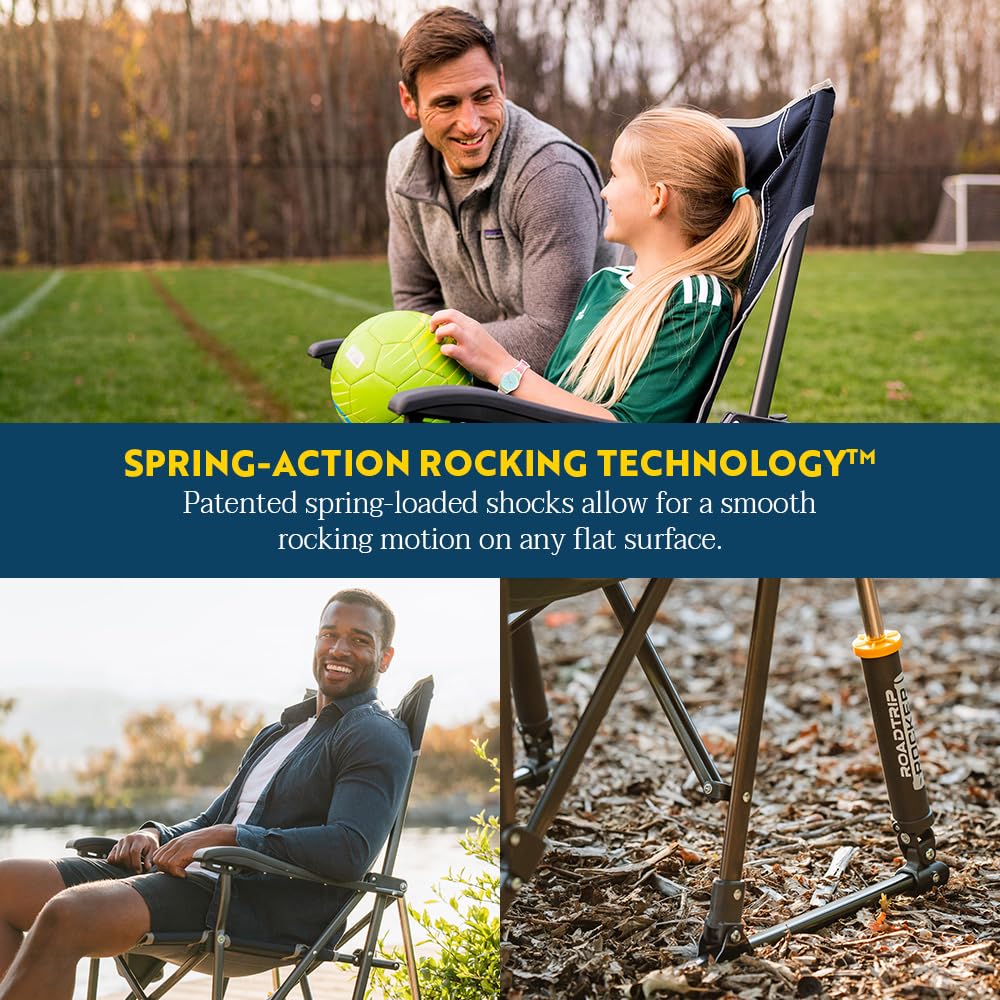 GCI Outdoor Comfort Pro Rocker Camping Chair | Portable Folding Rocking Chair with Durable Armrests & Drink Holder — Blush
