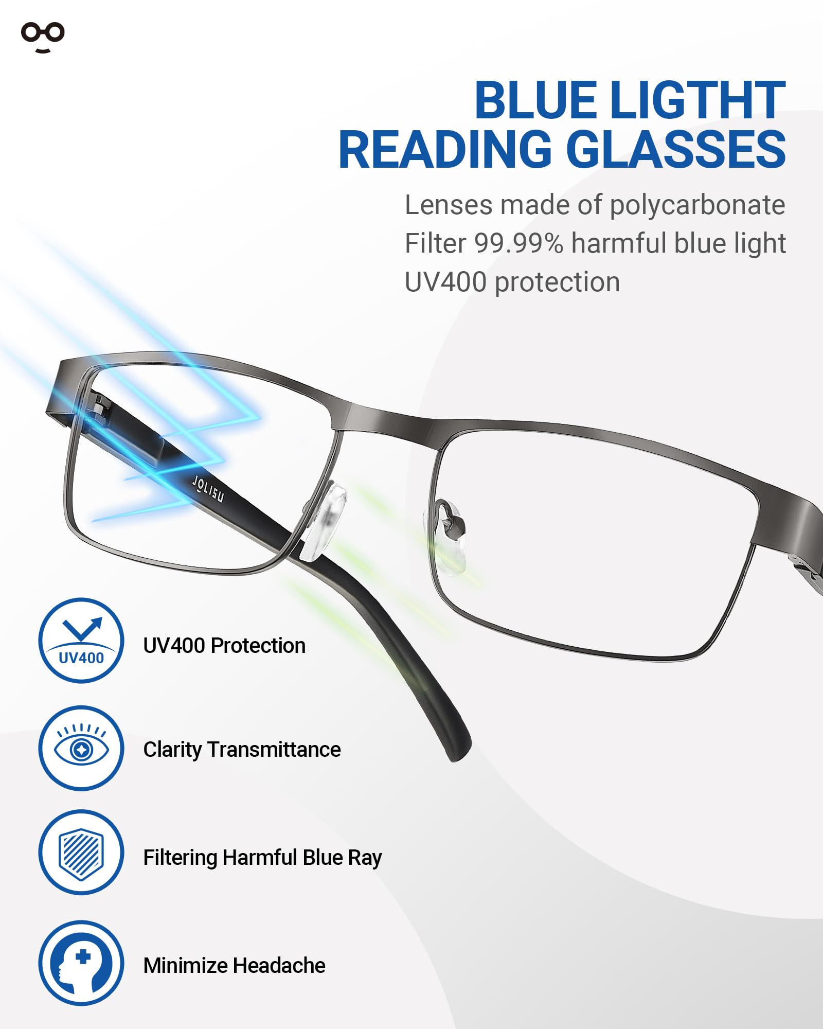 JOLISU 5PCS Reading Glasses Men - Blue Light Blocking Computer Metal Thin Frame Readers For Mens/Women （0.5）