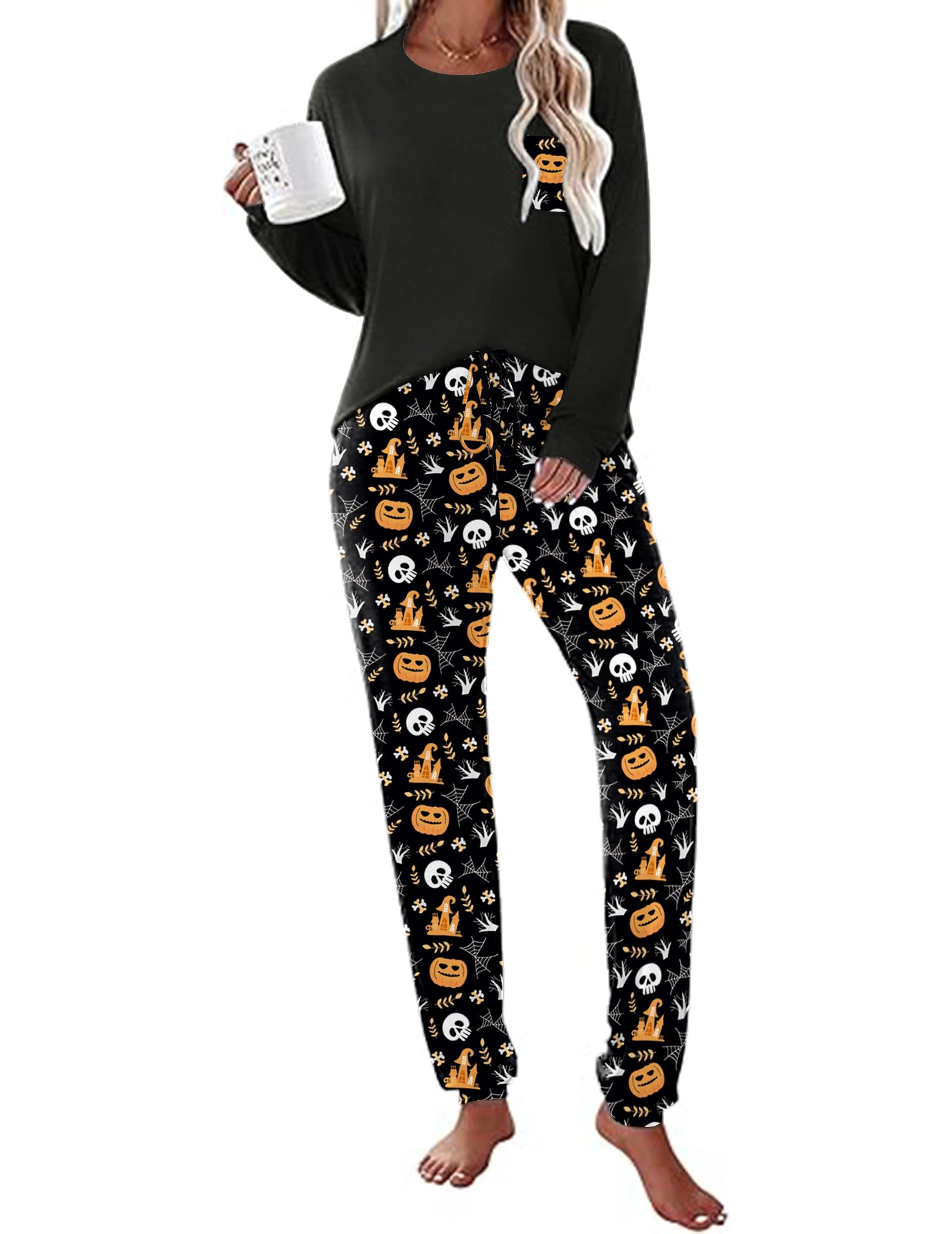 Ekouaer Womens Pajamas Set Long Sleeve Christmas PJ Sets Soft Lounge Set for Women Sleepwear Joggers with Pockets