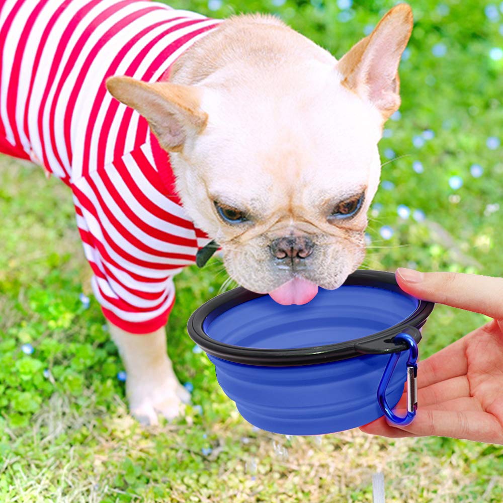 Dog Bowl Pet Collapsible Bowls, 2 Pack Collapsible Dog Water Bowls for Cats Dogs, Portable Pet Feeding Watering Dish for Walking Parking Traveling with 2 Carabiners (Small, Black & Pink)