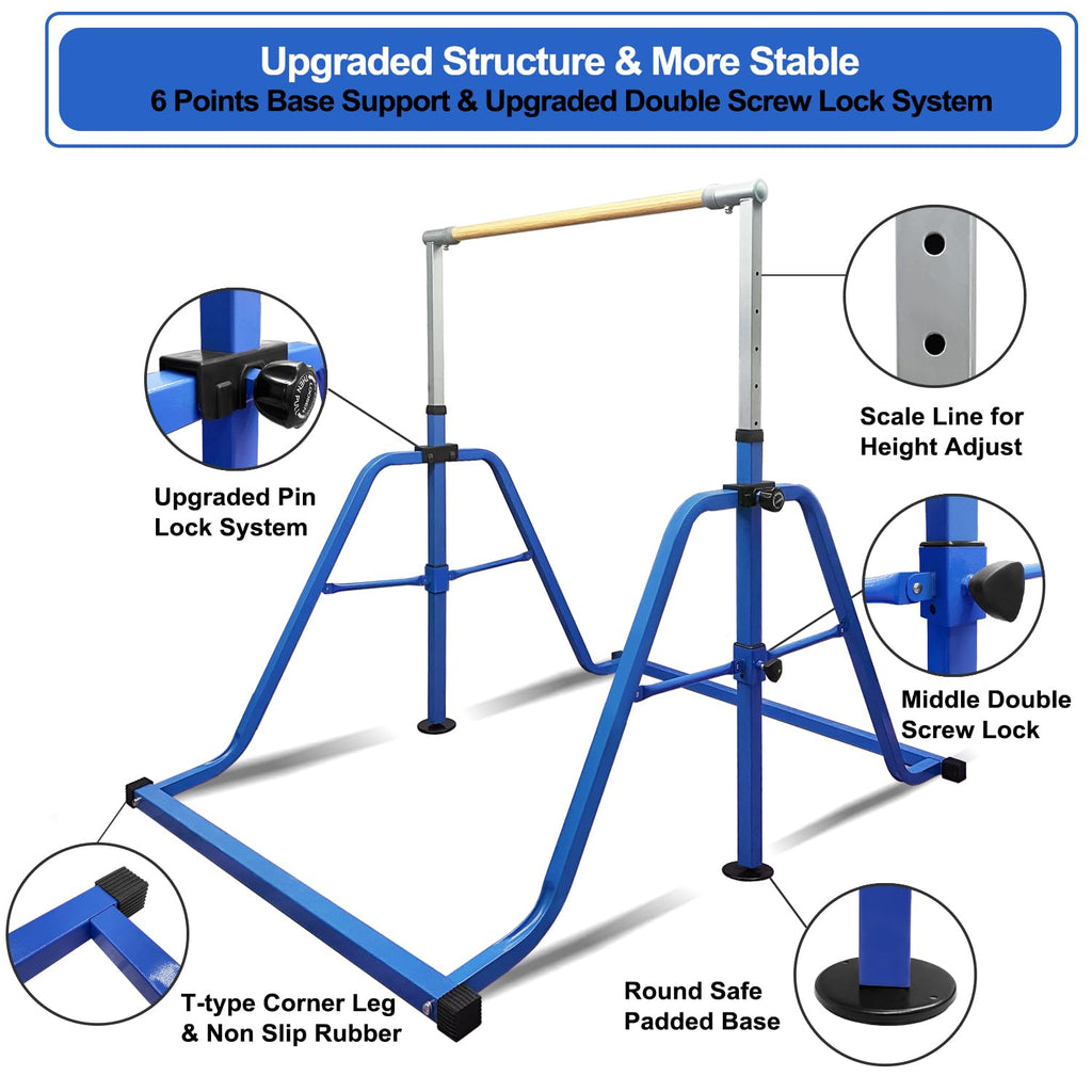 Foldable & Moveable Gymnastics Horizontal Bar with Rings,3’to 5’Adjustable Height Expandable Junior Kip Bar for Home,Indoor Gym Equipment for Kids