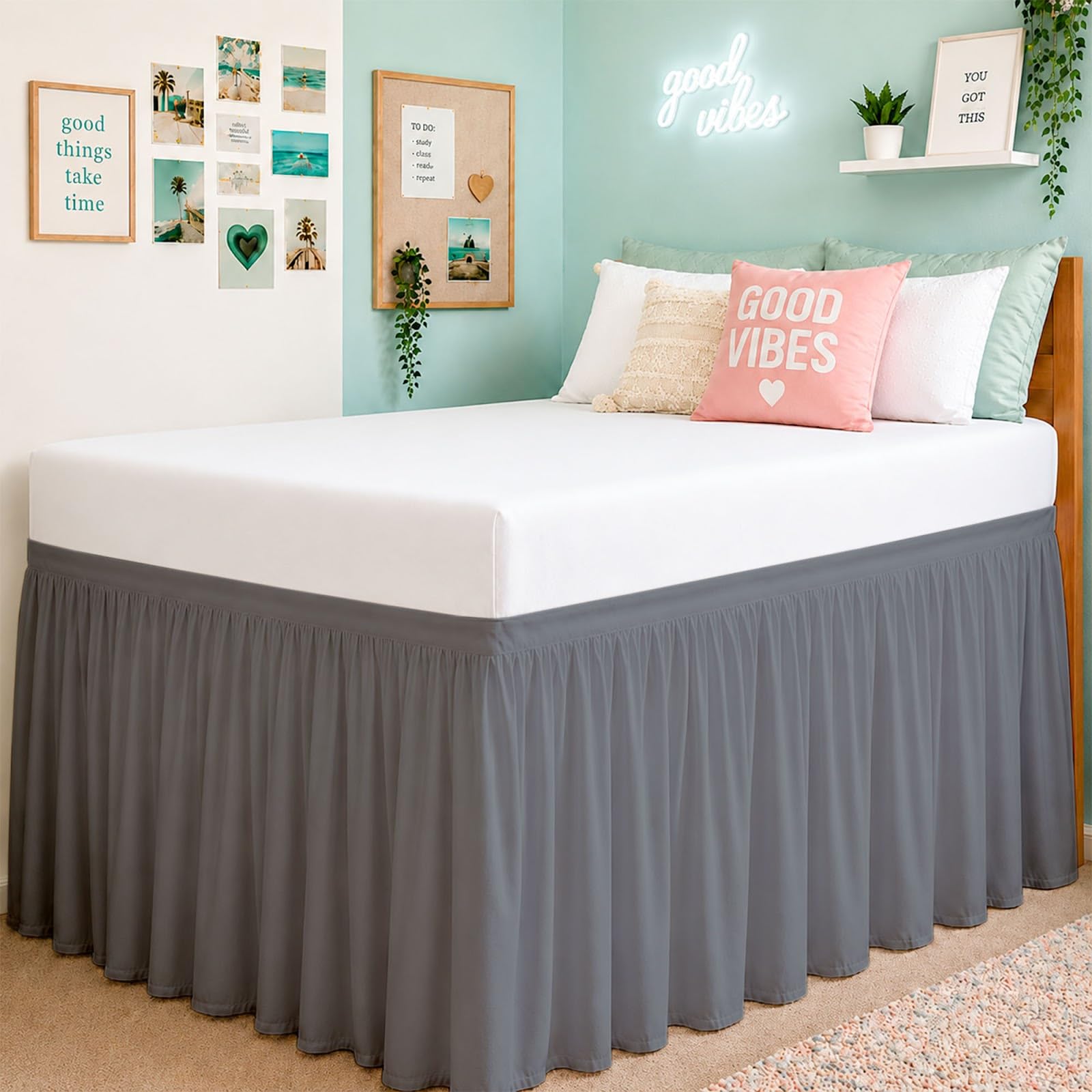 Cottington Lane Ruffled Dorm Room Bed Skirt Twin XL 25 Inch Drop, Hotel Quality Premium Brushed Microfiber Twin Extra Long College Dust Ruffle, White