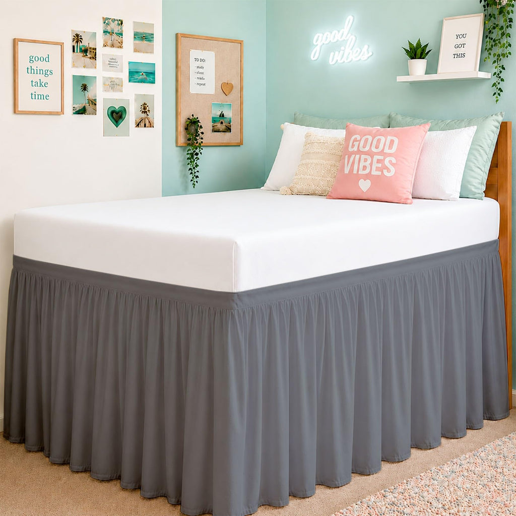 Cottington Lane Ruffled Dorm Room Bed Skirt Twin XL 25 Inch Drop, Hotel Quality Premium Brushed Microfiber Twin Extra Long College Dust Ruffle, White