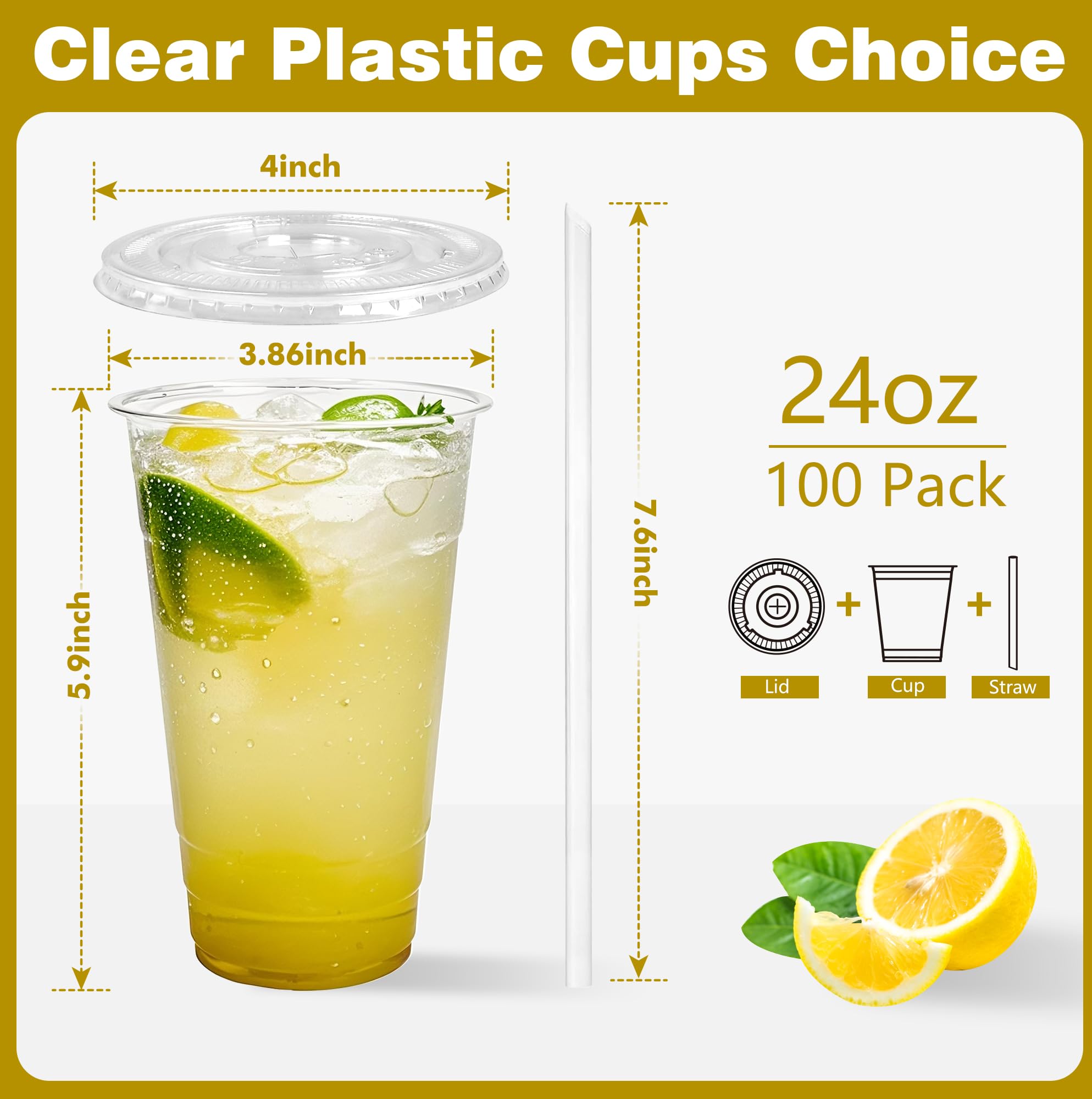 Charmount 50 Sets- 12 oz Clear Plastic Cups with Lids and Straws, Disposable To Go Cups for Cold Drinks, Iced Coffee, Milkshakes, Smoothies