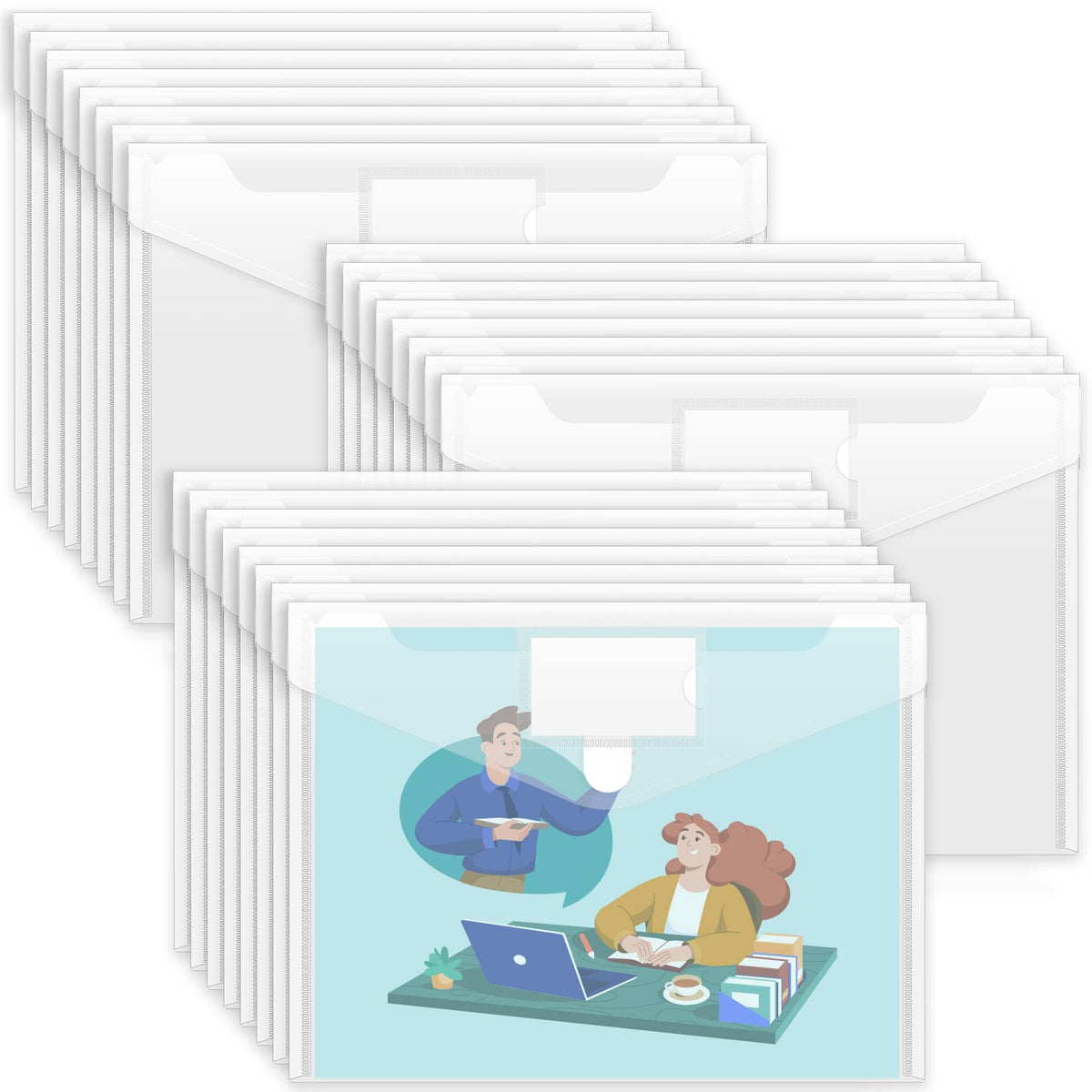 Sooez 5 Pack Plastic Envelopes Poly Envelopes, Clear Document File Folders US Letter A4 Size File Envelopes with Label Pocket for School Home Work Office Organization, Clear