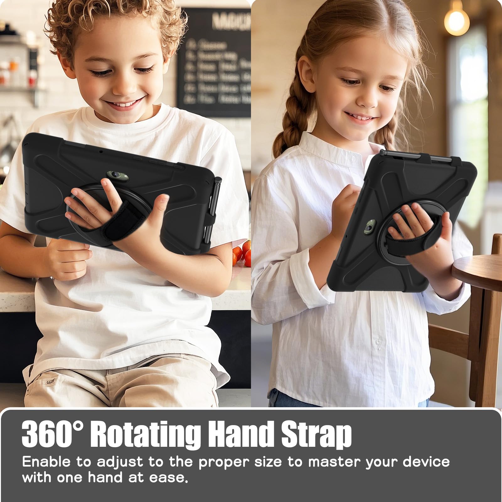 Samsung Galaxy Tab Active5/Active 3 8.0 Case, with 360 Stand, Handle Hand Strap & Shoulder Strap for Galaxy Tab Active5 8" 2024 X300/X307, Active3 8" 2020 T570/T575/T577 (Black)