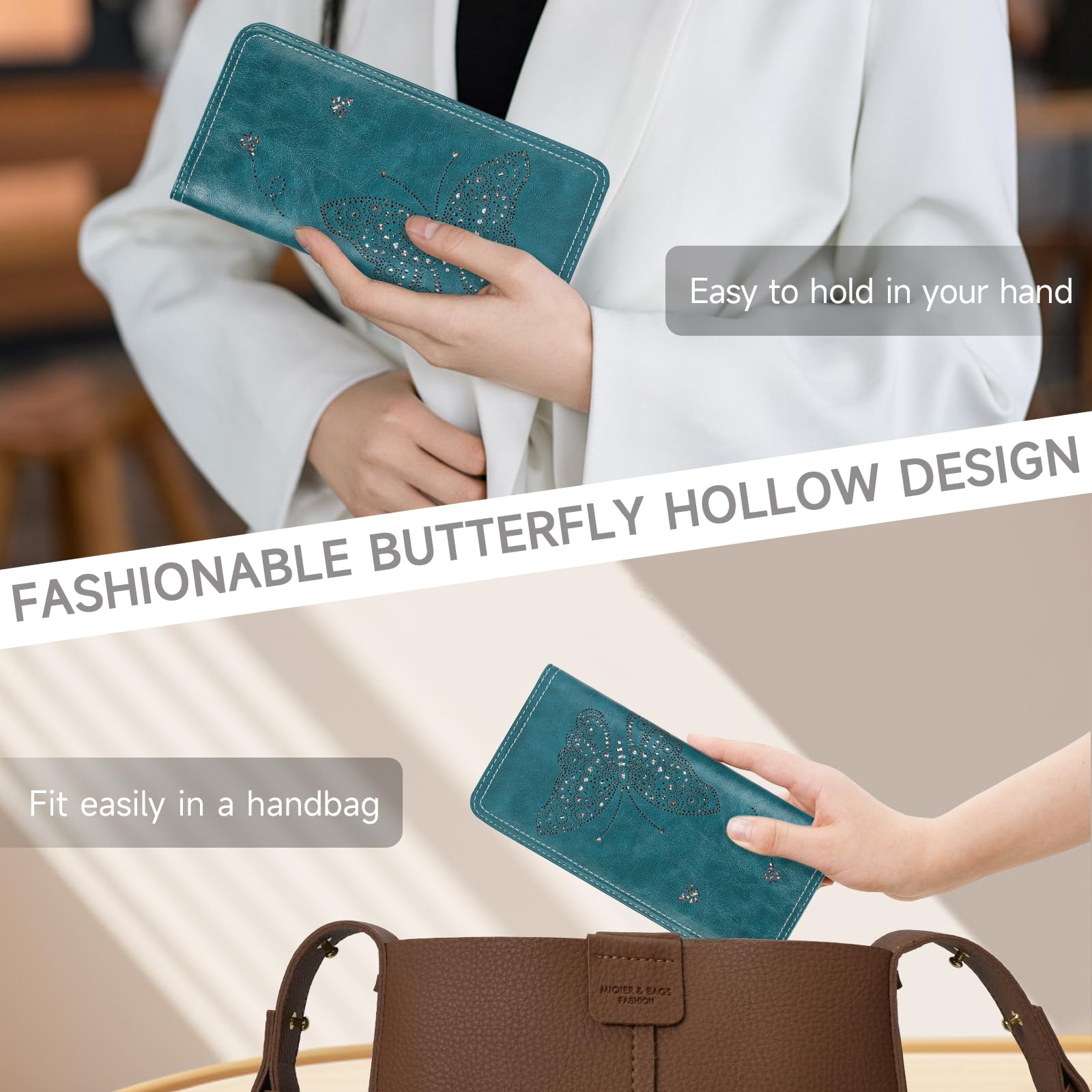 KITEVIUN RFID Wallet Women Ultra Slim Thin Womens Wallet Compact Clutch Long Ladies Wallet for Women WHITE