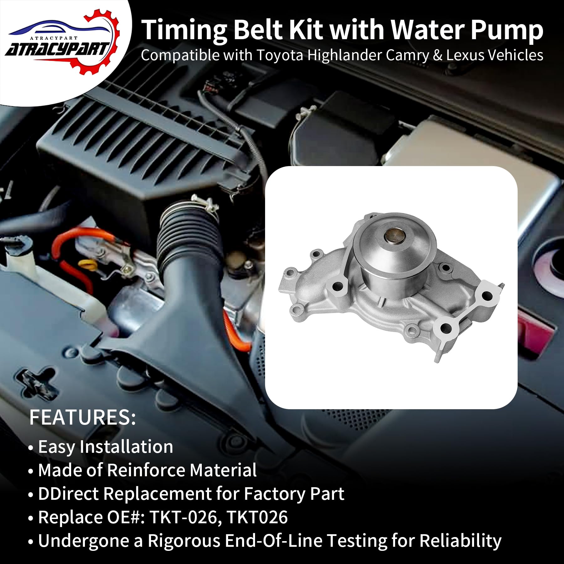 Engine Timing Belt Kit with Water Pump | Compatible With 1987-2001 Toyota Camry Celica RAV4 MR2 Solara 2.0L 2.2L 3SFE 5SFE L4 DOHC 16V | Replaces# TBK138, TCKWP199