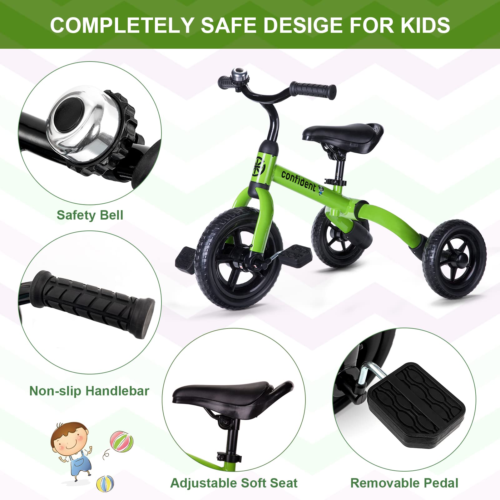 XPIY Tricycle for Toddlers Age 2-5 Years Old, 3 in 1 Folding Toddler Bike for Boys and Girls, Kids' Bike Trike with Detachable Pedal and Adjustable Seat (Blue)