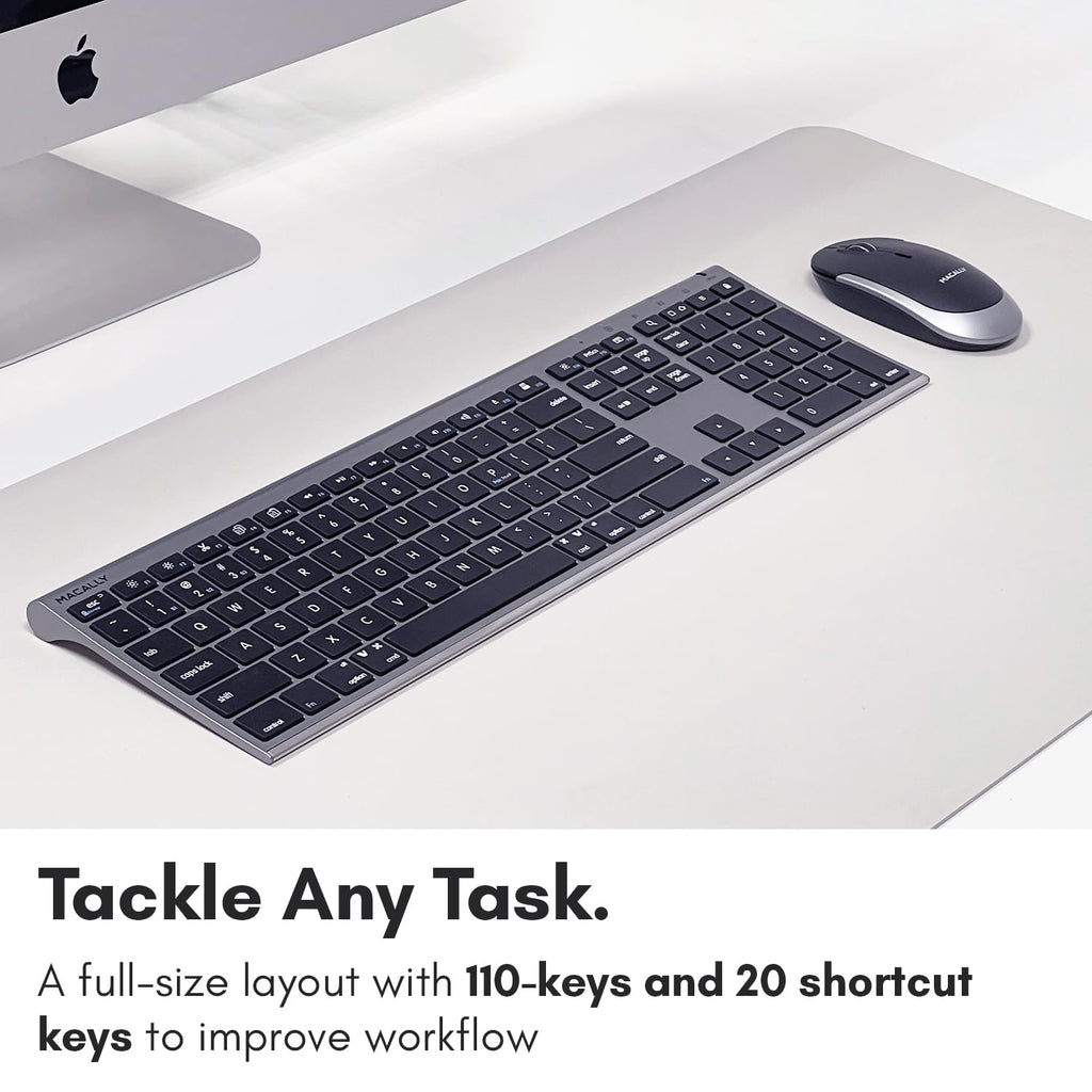Macally Premium Bluetooth Keyboard and Mouse for Mac | Compatible Wireless Apple Keyboard and Mouse Combo (110 Keys Multi-Device Rechargeable) for MacBook Pro/Air and iMac