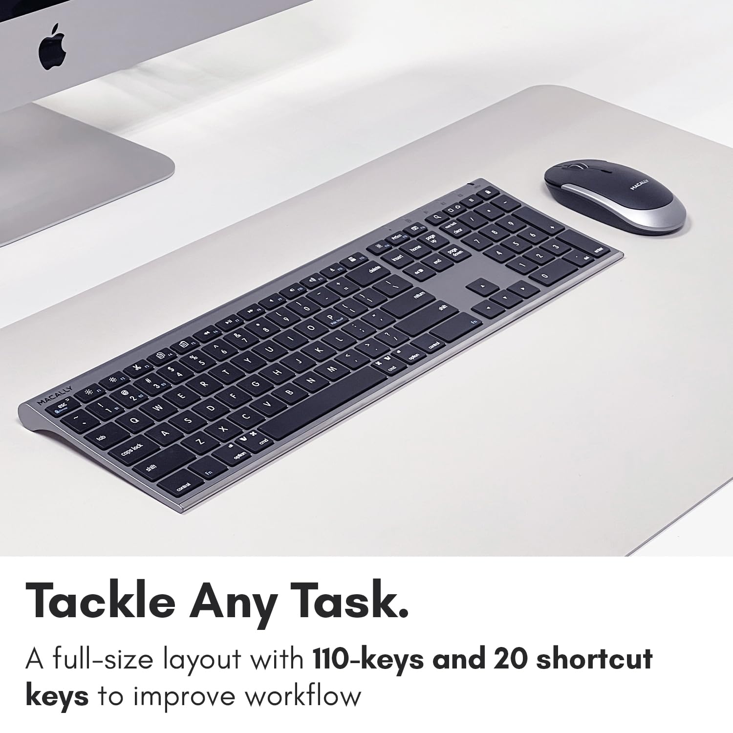 Macally Premium Bluetooth Keyboard and Mouse for Mac | Compatible Wireless Apple Keyboard and Mouse Combo (110 Keys Multi-Device Rechargeable) for MacBook Pro/Air and iMac