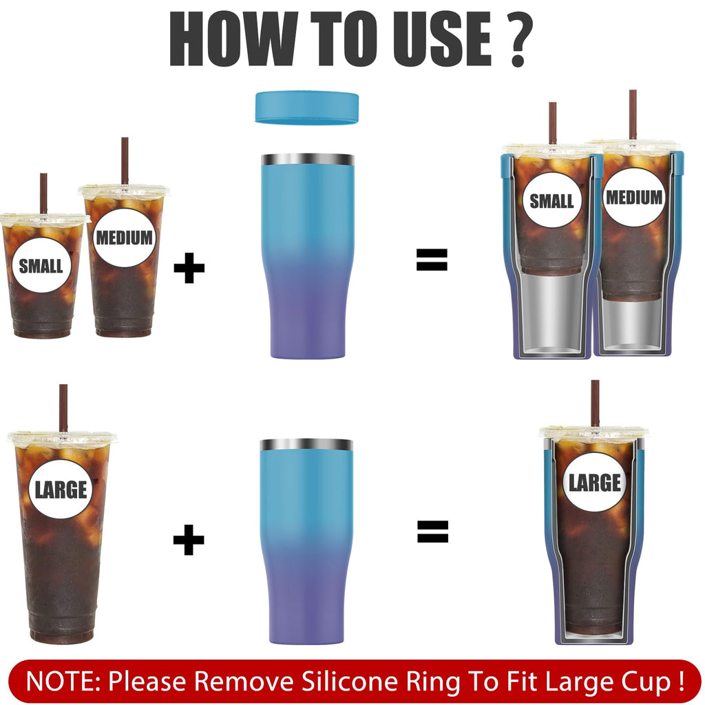 Universal Iced Coffee Sleeve - Upgraded Double Wall Reusable Stainless Steel Holder Sleeves Insulator for Cold Drinks Fits Starbucks Dunkin Donuts McDonalds Small Medium Large Cup (Aurora)