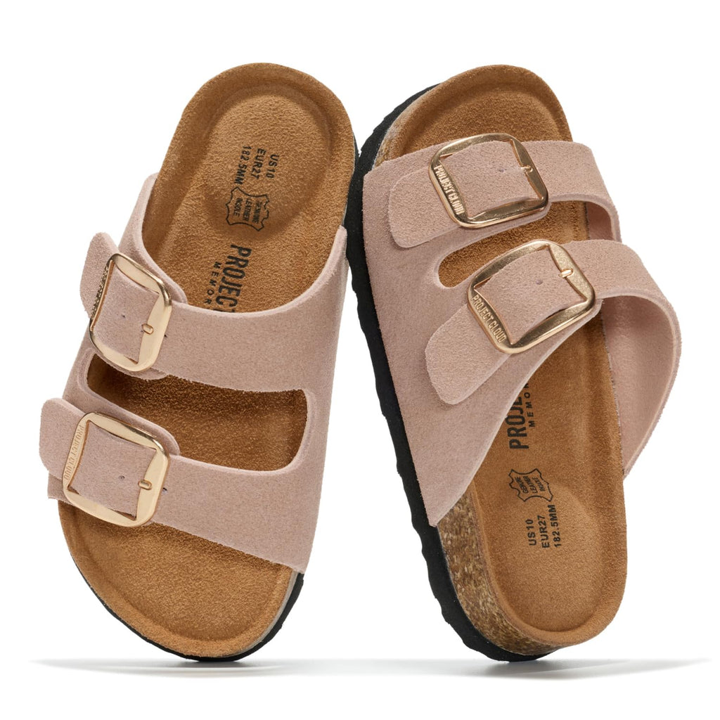Project Cloud Kids Sandals 100% Genuine Leather - Natural Cork Footbed Non-Slip Slides for Kids - Lightweight Boys & Girls Sandals - Water-Resistant Girls & Boys Sandals