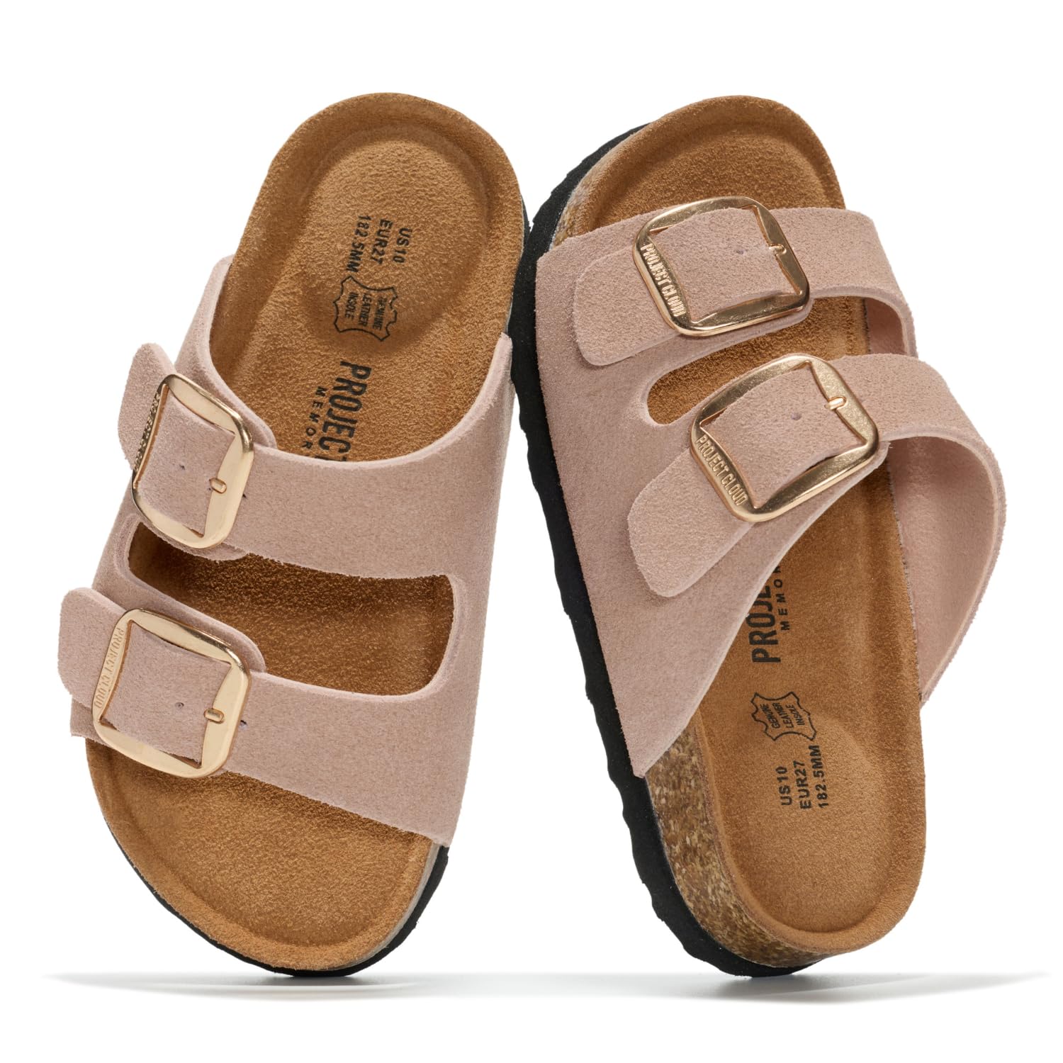 Project Cloud Kids Sandals 100% Genuine Leather - Natural Cork Footbed Non-Slip Slides for Kids - Lightweight Boys & Girls Sandals - Water-Resistant Girls & Boys Sandals