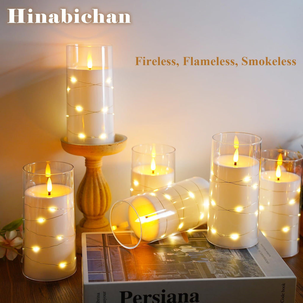 Flickering Flameless Candles with Remote Timer, 6pcs LED Battery Operated Candles with Embedded String Lights Red, Same Size D3 H6