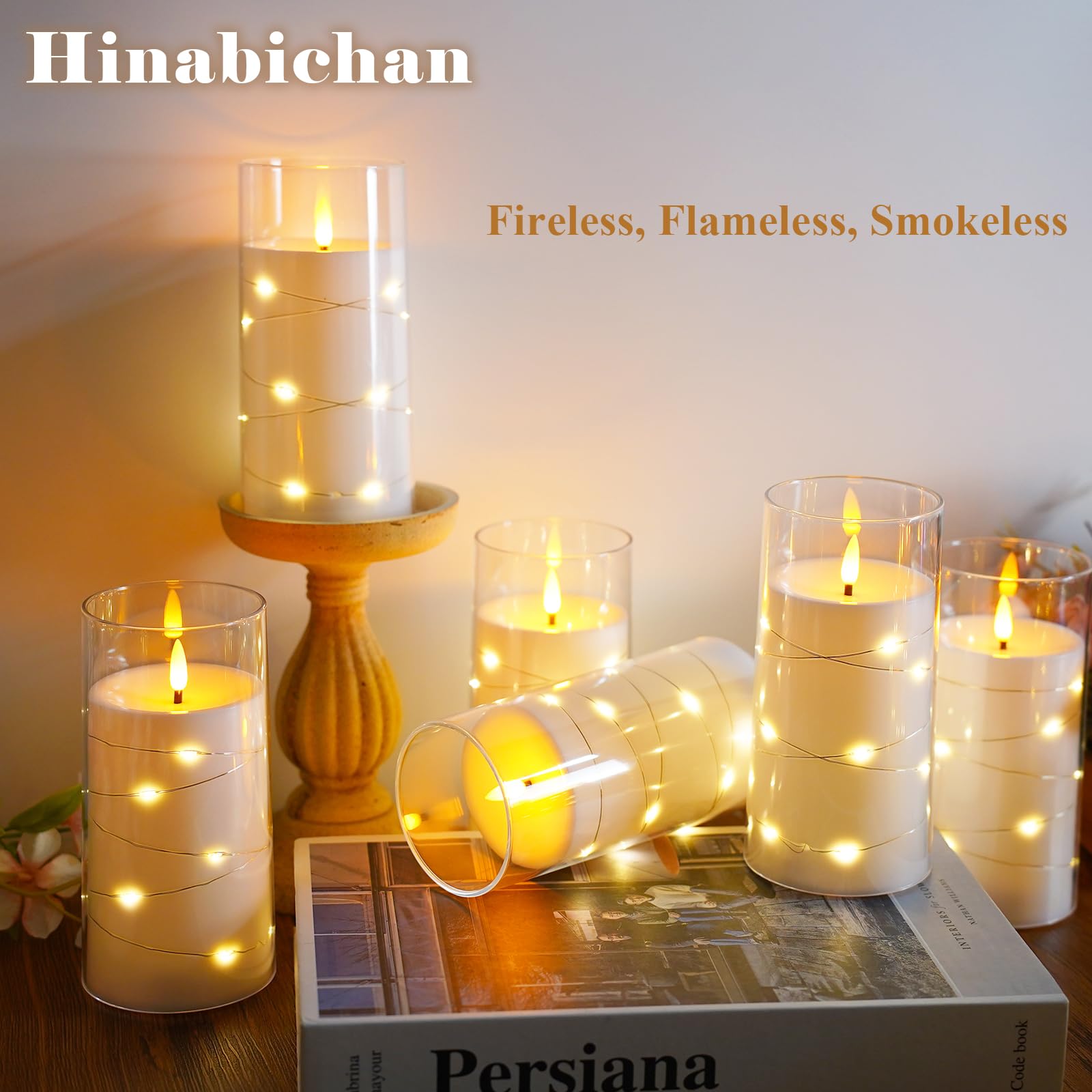Flickering Flameless Candles with Remote Timer, 6pcs LED Battery Operated Candles with Embedded String Lights Red, Same Size D3 H6
