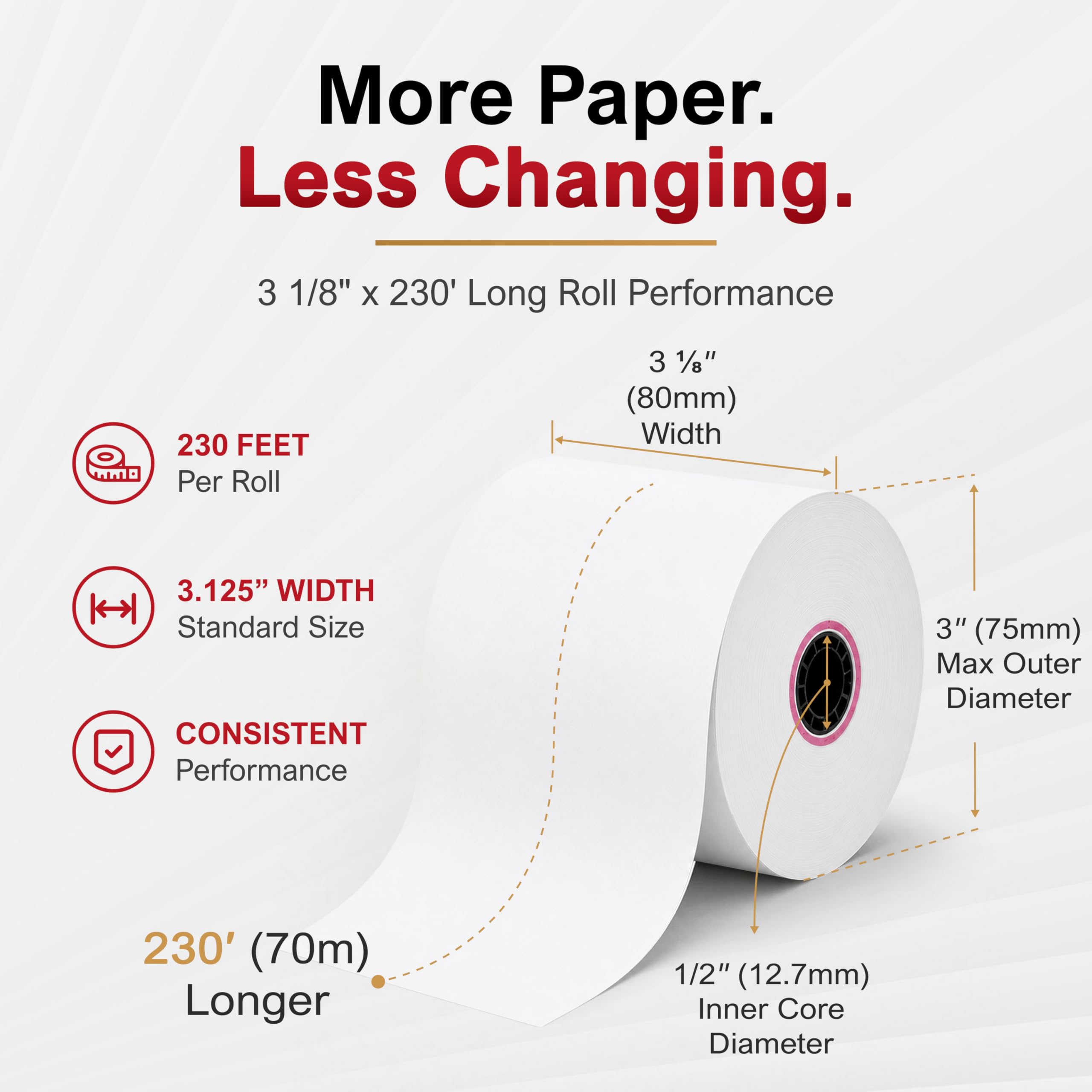 Clover Station Receipt Paper Rolls 3 1/8" x 230' (06 Pack) – Thermal Paper for Clover Station & Duo C505, Compatible P100 P500 P550 – BPA Free POS Printer Paper