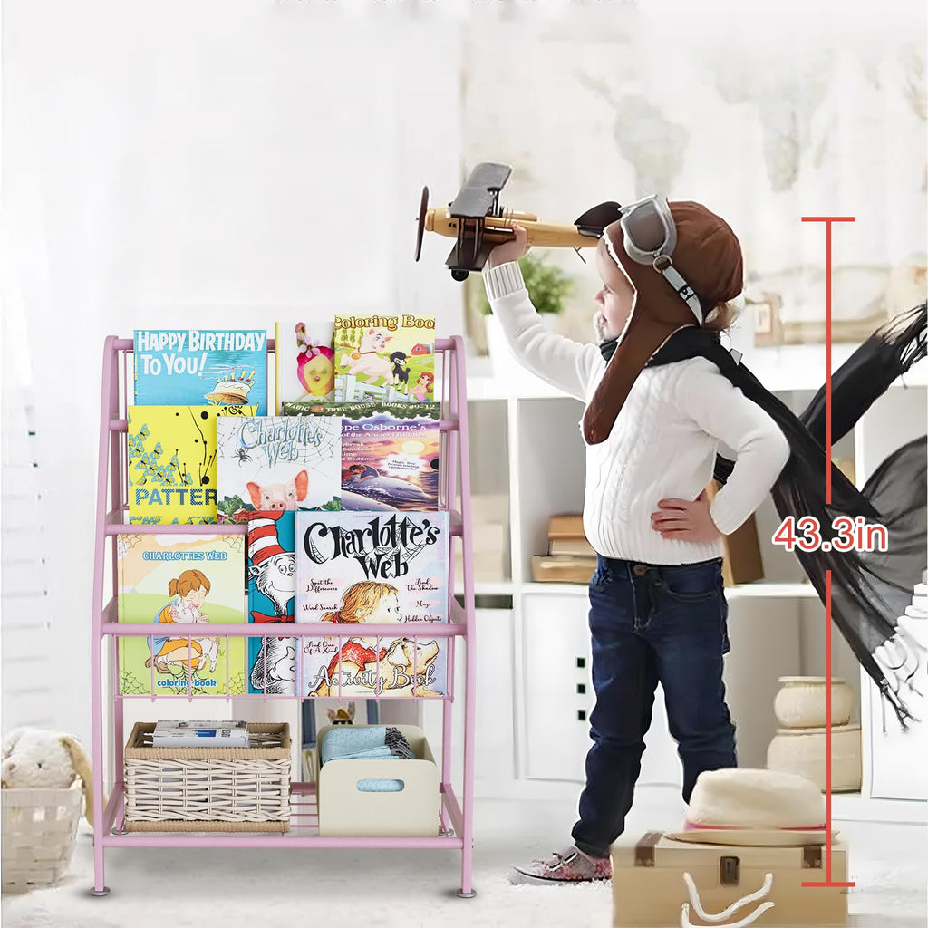 aboxoo Metal Kids Bookshelf Black Large Freestanding for Children Room 32 in Toy Organizer Large Stable Bookcase Bookstore Library Book Unit Storage Kids Bed Living Room