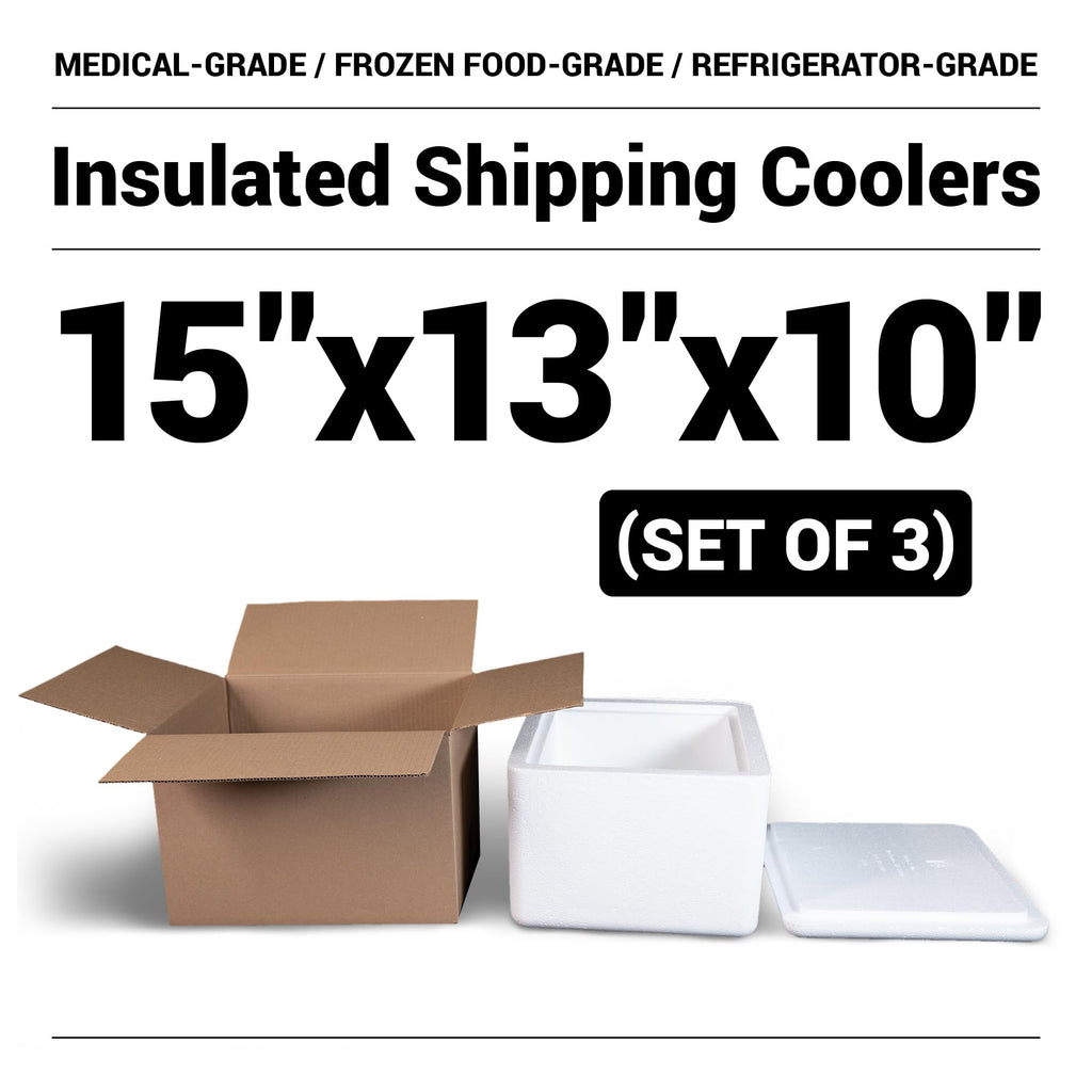 Robin II EPS Foam Cooler (Outside Dimensions: 15” x 13” x 10”) with Shipping Box - 3 Pack, Protective, Thermal, Insulated, Biodegradable, Recyclable, Shipping/Storage