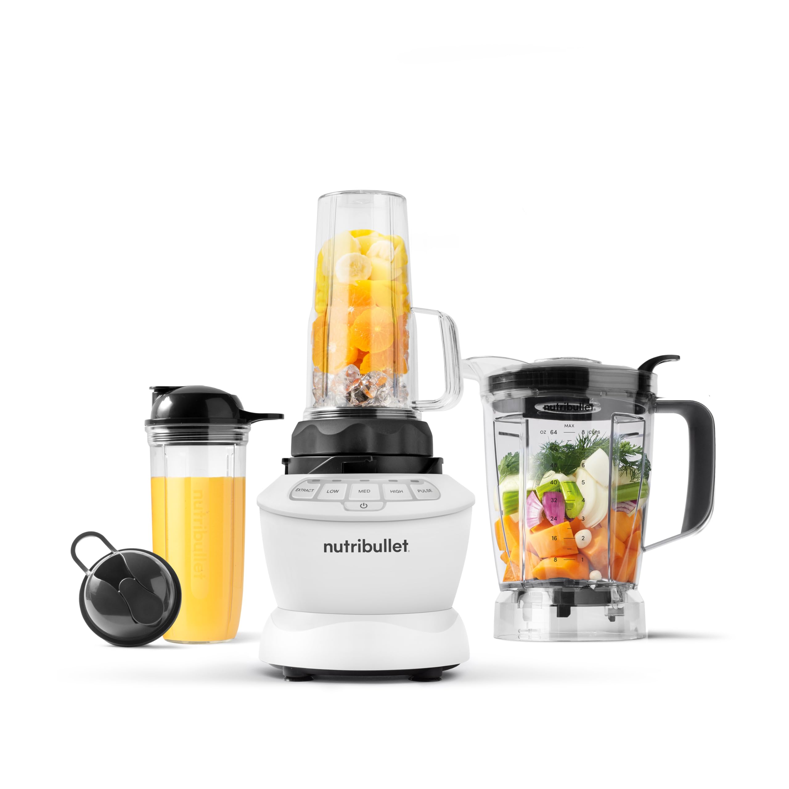 nutribullet Full-Size Blender Combo, Single-Serve & Large Capacity, 1200W, 64oz Pitcher, 32oz Cup, Extractor Blade, 3-Speed, Pulse, Smoothies, Soups, Sauces, Easy Cleaning, Matte Black, NBF50500AK
