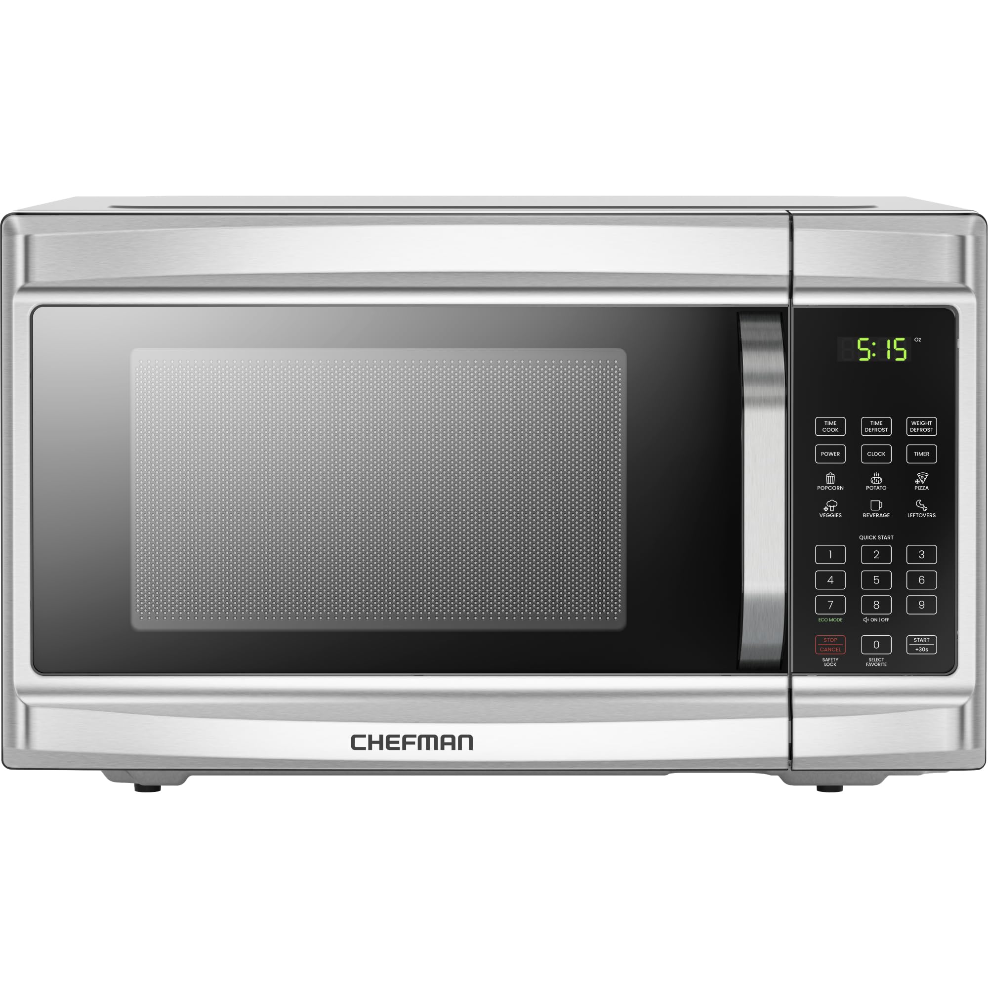 Chefman Compact Countertop Microwave Oven 0.7 Cu. Ft., 700W with 10 Power Levels, 3 Cooking Presets with One-Touch Express Cook, 2 Defrost Settings, Child Safety Lock, & Mute Button – Stainless Steel