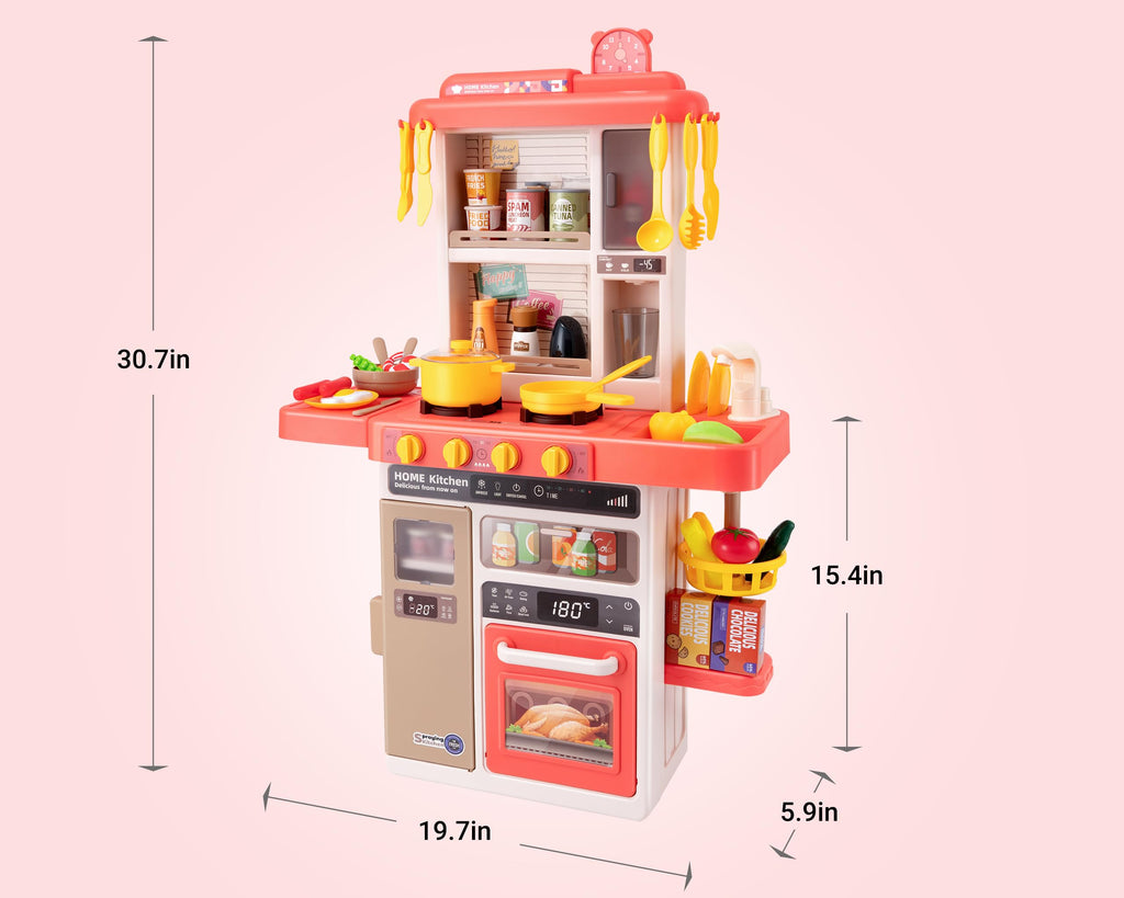 Kids Kitchen Play Set，Interactive Kids Kitchen Play Set with 50Pcs of Pretend Kitchen Toys，Realistic Sound Effects，and Simulated Functionality - Suitable for Toddlers Aged 3-5 Years (Green)