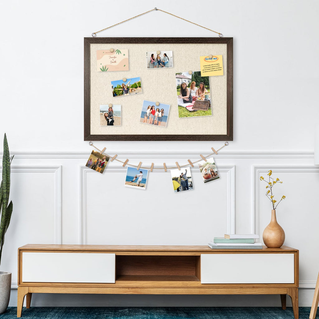 DOLLAR BOSS Black Cork Board with Linen Double-Sided 16''X 12'', Black Cork Boards for Walls, Wood Frame Bulletin Board Hanging Pin Board, Cork Board for Office Home School 1-Pack