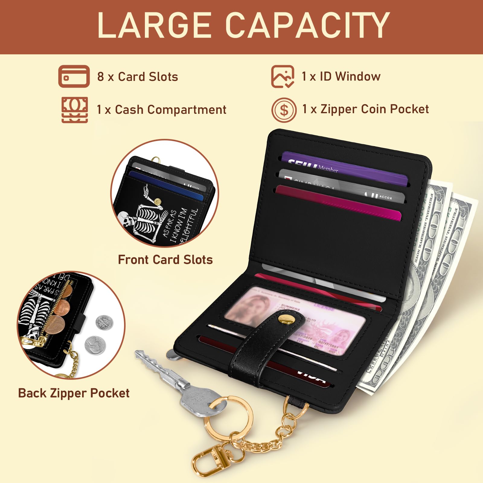 Jogjam Small Ladies Wallet, Rfid Slim Thin Compact Credit Card Women Wallet, PU Leather Bifold Cash Wallet, Zipper Coin Pocket & ID Window, Female Gifts Beige and Brown