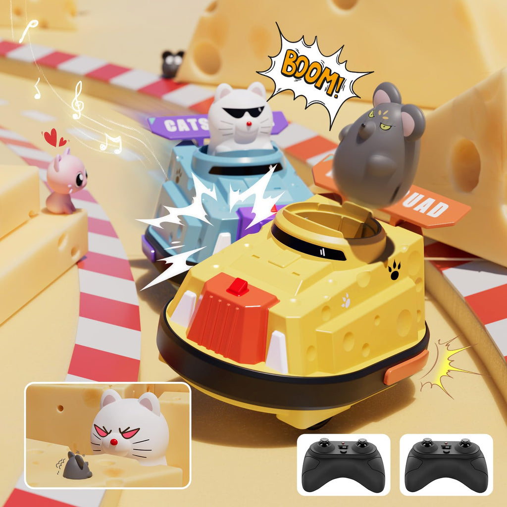 2 Pack Remote Control Car, RC Ejecting Bumper Car for Kids, Cat and Rat War Cheese Bumper Car, Car Toys for Ages 5-7, Christmas Birthday Gifts Toys for 3 4 5 6+ Year Old Boys Girls