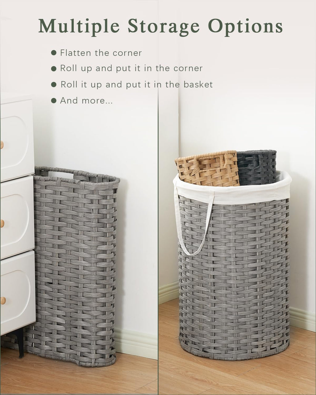 SETVSON Laundry Hamper with Lid Laundry Basket with Lid 19.0 Gal (72 L) Round Wicker Laundry Basket Handwoven Rattan Basket with Lid Removable Bag 2 Mesh Bags Handles for Living Room Bathroom Black