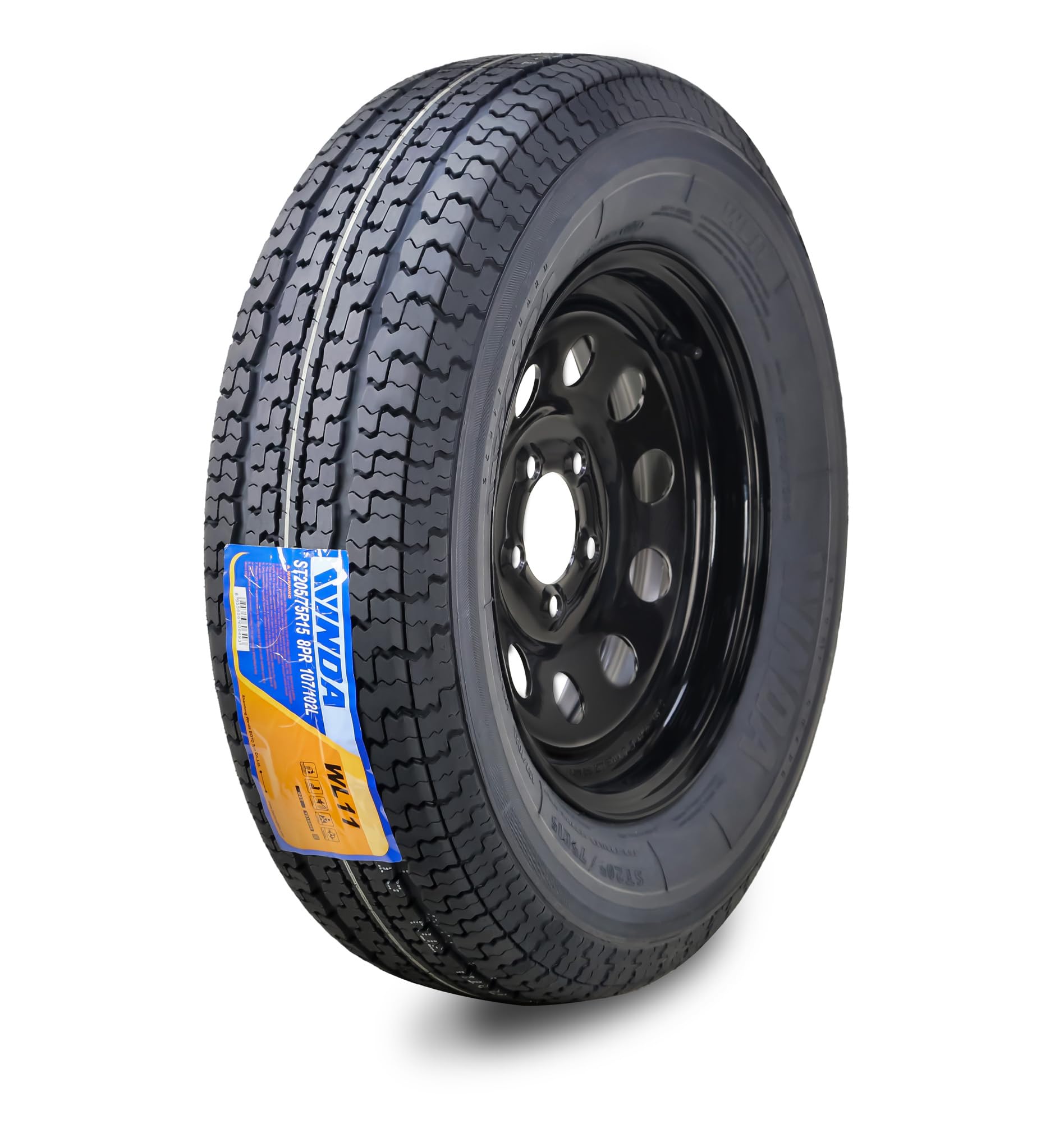 WINDA Trailer Tire Wheel Assembly ST205/75R14 8-Ply D 105L 5 Lug on 4.5" PCD Black Mod Rim