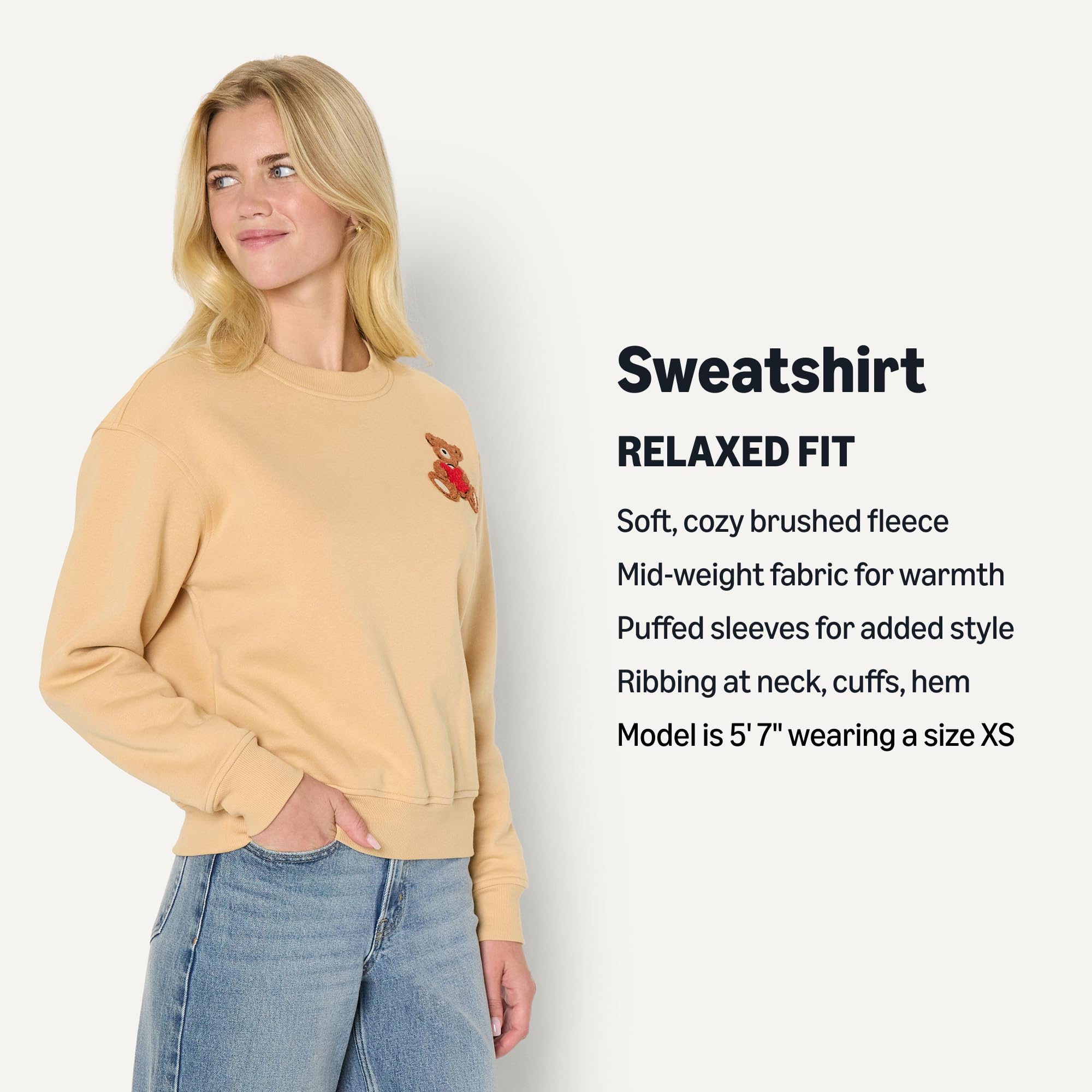 Amazon Essentials x Sofia Grainge Women's Relaxed Fit Boxy Drop Shoulder Crewneck Sweatshirt