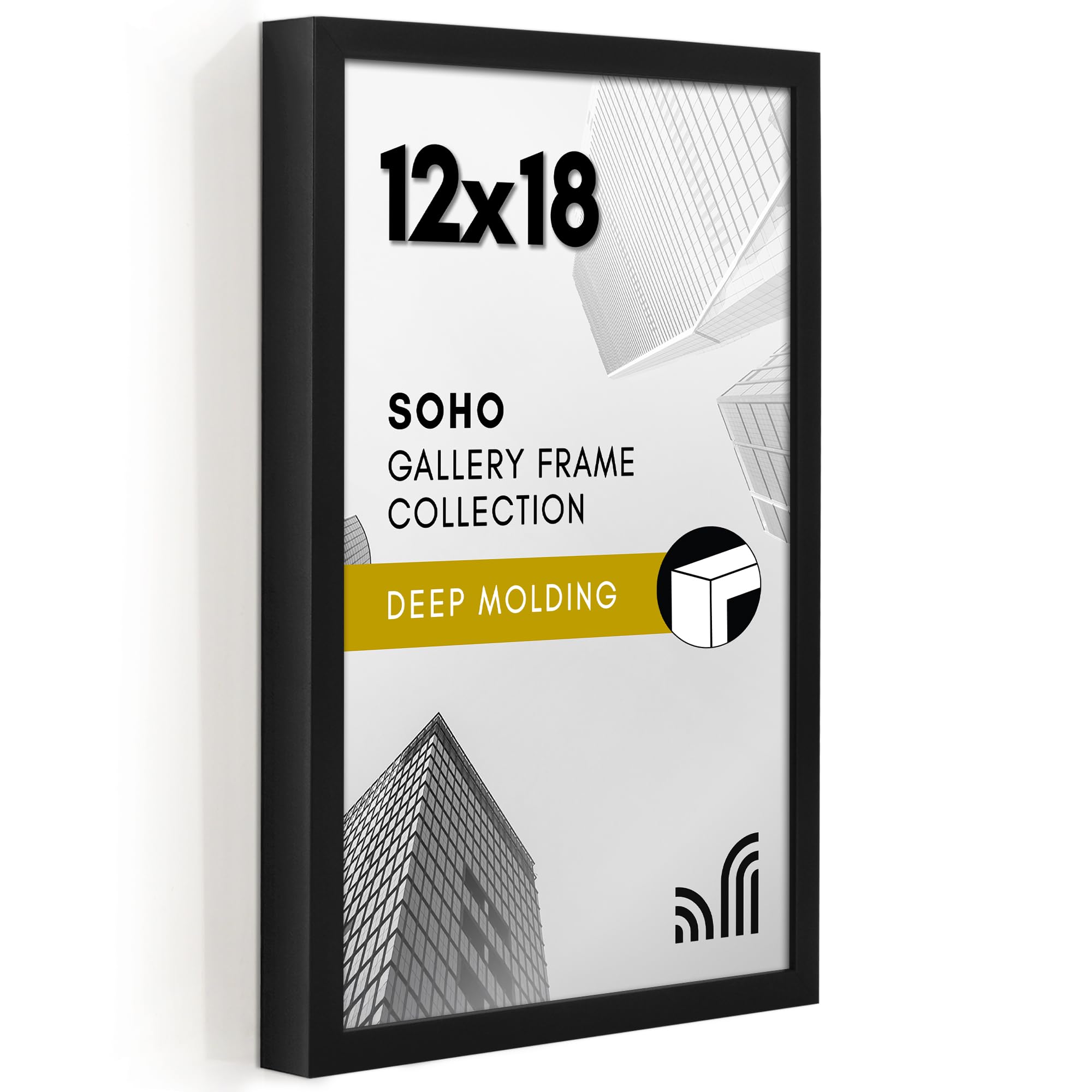 Americanflat 5x7 Picture Frame with Shatter-Resistant Glass - Soho Collection - Gallery Style Deep Molding Picture Frames for Tabletop and Wall Display - Black