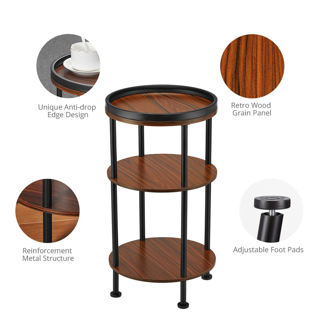 Small Round Side Table with Charging Station for Small Spaces, 3-Tier Accent Table with USB Ports & Power Outlets, Sofa Corner Tea Table for Living Room Nightstand Bedroom Apartment (Black)