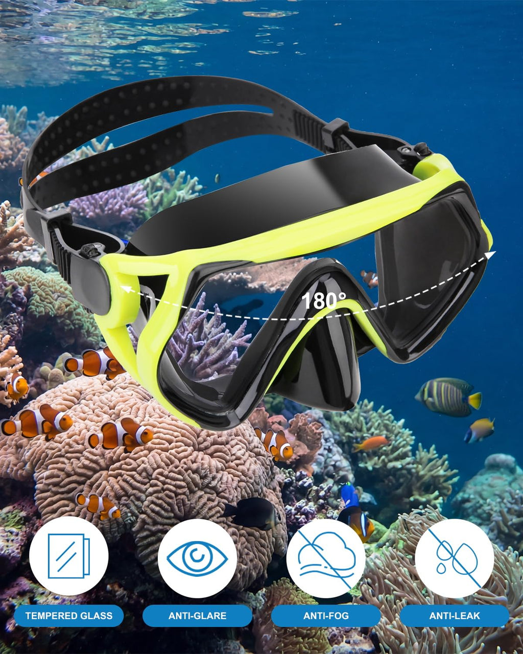 Snorkeling Gear for Adults, Dry Snorkel Mask Set, Scuba Diving Snorkle mask Set Adult, Panoramic Wide View Anti-Fog Dive mask, Swimming Diving Snorkeling Packages